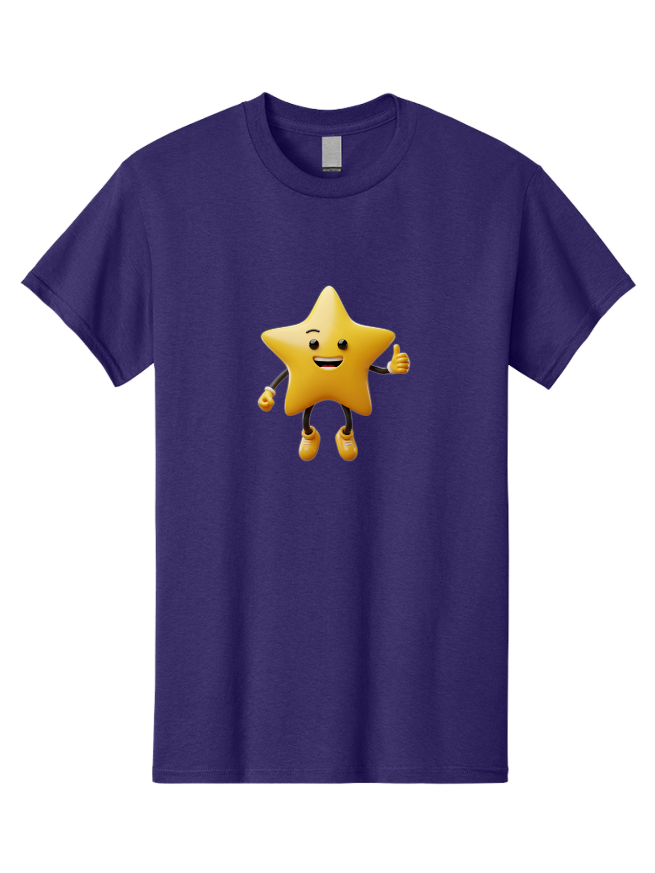 Star-Mascot Men'S Graphic Tee, 100% Cotton, Comfortable Casual Summer Wear, Machine Washable, Smiling Star Character, Thumbs Up Gesture, Cartoon Style, Happy Expression, Yellow Star, 3D Rendering, Cute Mascot, Animated Character, Bae786
