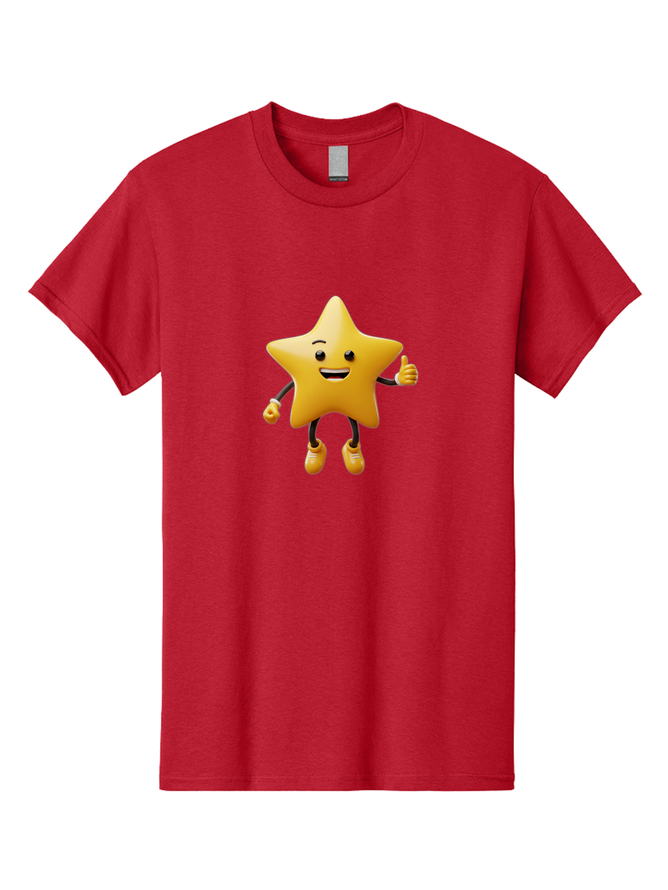 Star-Mascot Men'S Graphic Tee, 100% Cotton, Comfortable Casual Summer Wear, Machine Washable, Smiling Star Character, Thumbs Up Gesture, Cartoon Style, Happy Expression, Yellow Star, 3D Rendering, Cute Mascot, Animated Character, Bae786