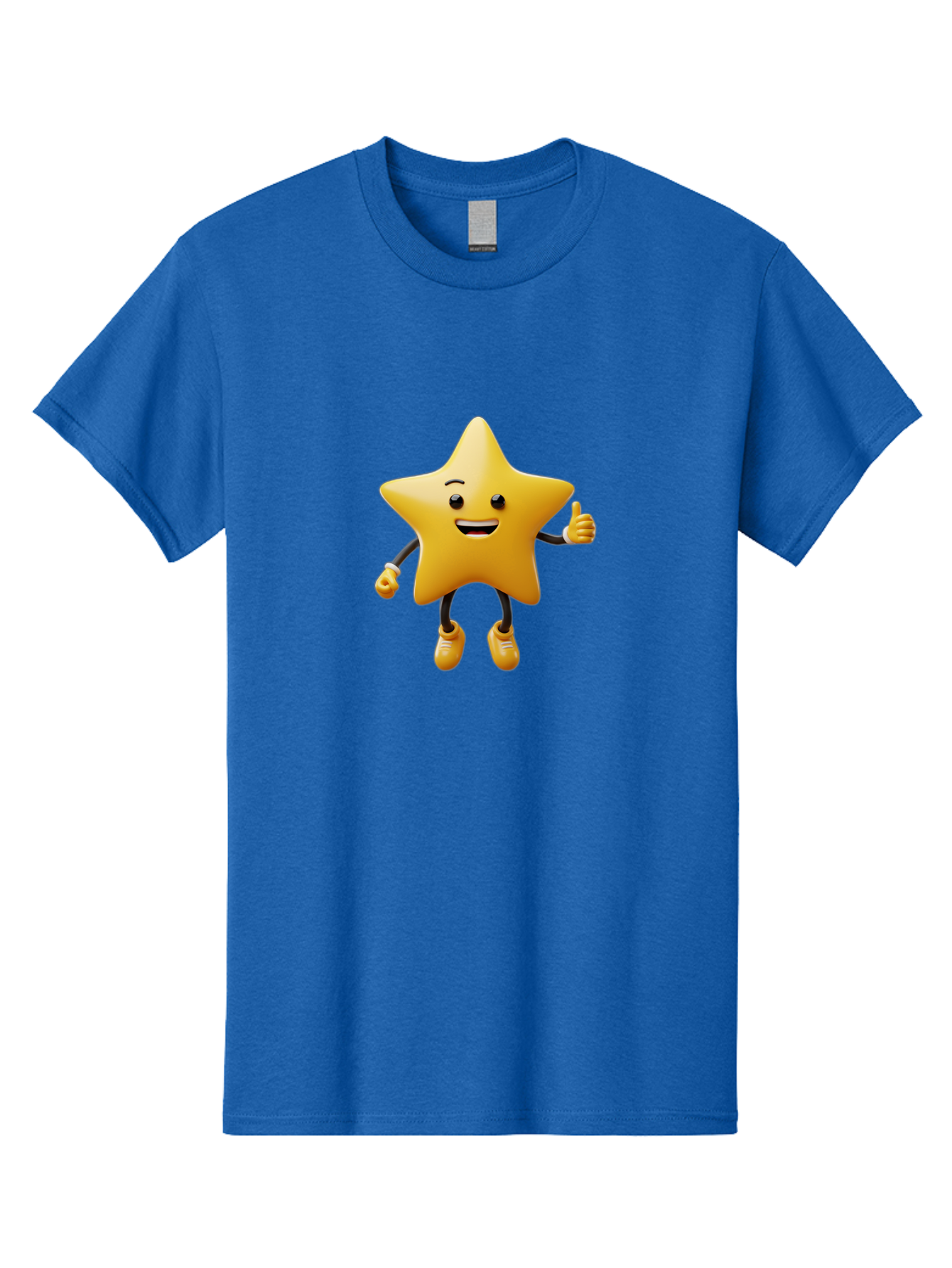Star-Mascot Men'S Graphic Tee, 100% Cotton, Comfortable Casual Summer Wear, Machine Washable, Smiling Star Character, Thumbs Up Gesture, Cartoon Style, Happy Expression, Yellow Star, 3D Rendering, Cute Mascot, Animated Character, Bae786