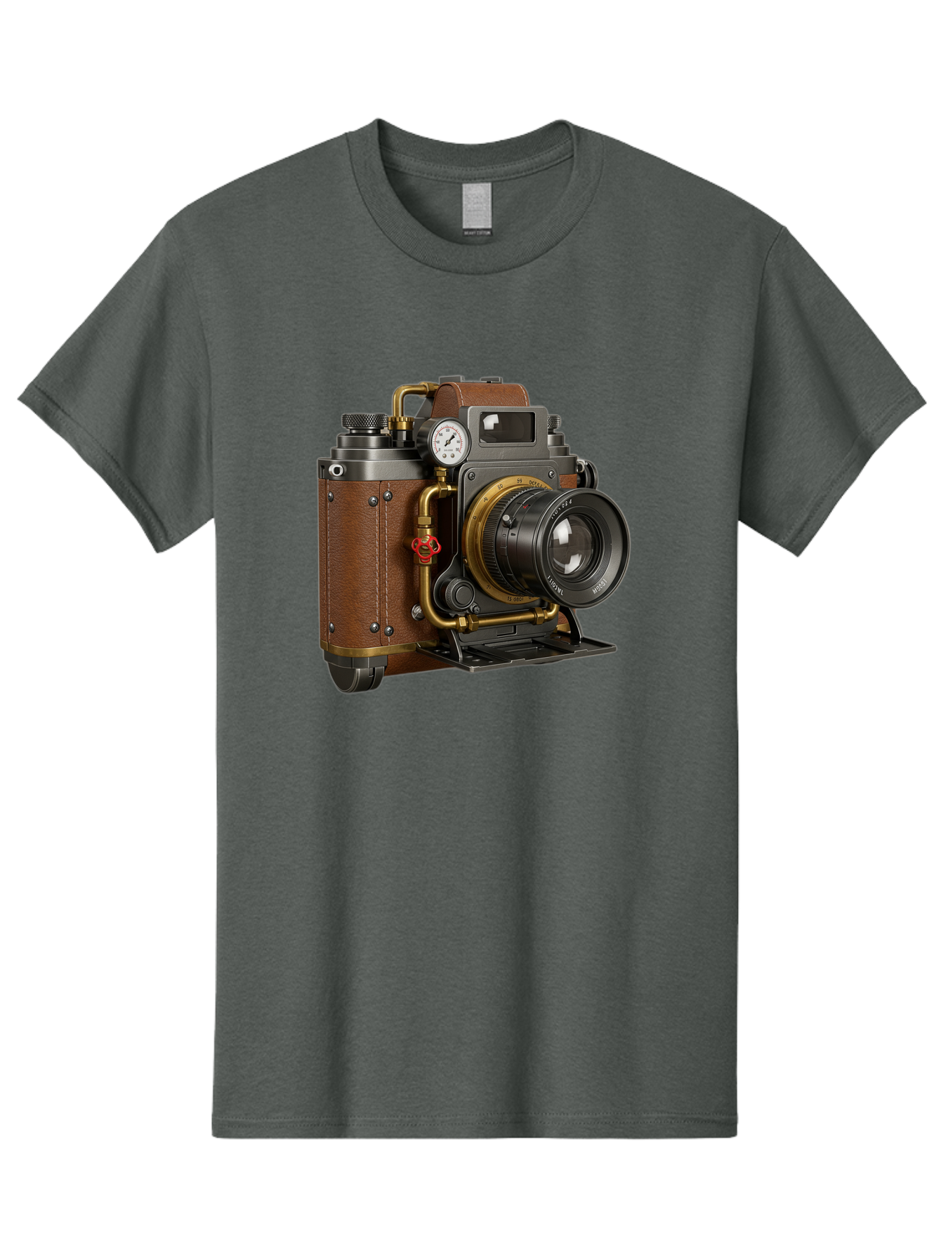 Steampunk-Camera Men'S Graphic Tee, 100% Cotton, Comfortable Casual Summer Wear, Machine Washable, Vintage Camera, Steampunk Design, Antique Photography, Retro Technology, Industrial Elements, Leather Wrapping, Brass Accents, Creative Art, Bae787