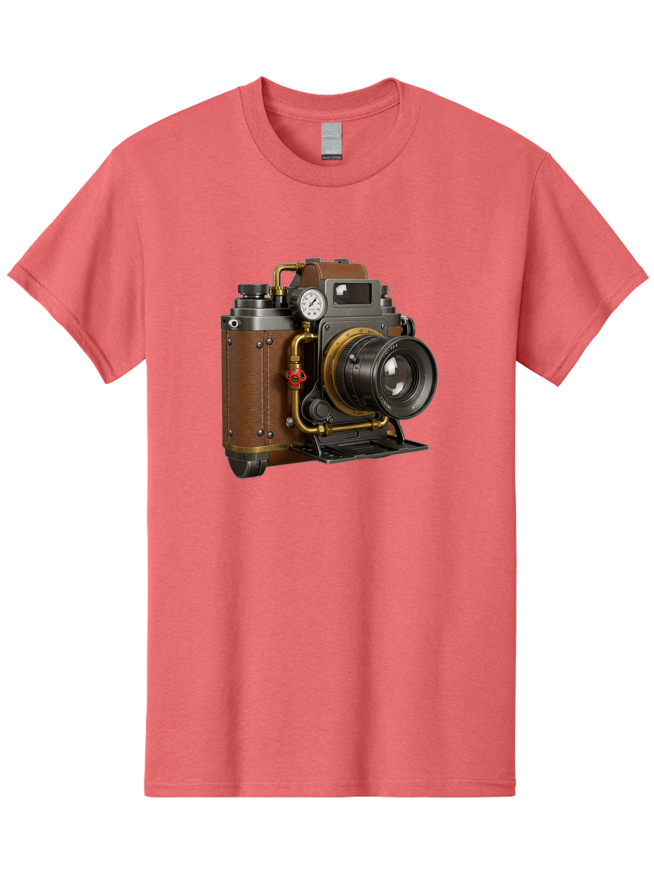 Steampunk-Camera Men'S Graphic Tee, 100% Cotton, Comfortable Casual Summer Wear, Machine Washable, Vintage Camera, Steampunk Design, Antique Photography, Retro Technology, Industrial Elements, Leather Wrapping, Brass Accents, Creative Art, Bae787