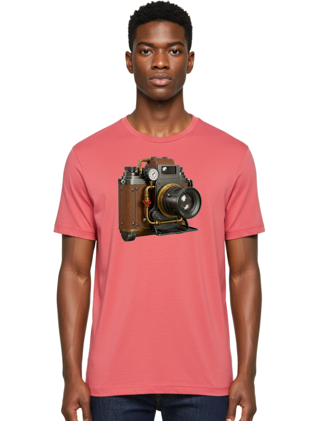 Steampunk-Camera Men'S Graphic Tee, 100% Cotton, Comfortable Casual Summer Wear, Machine Washable, Vintage Camera, Steampunk Design, Antique Photography, Retro Technology, Industrial Elements, Leather Wrapping, Brass Accents, Creative Art, Bae787