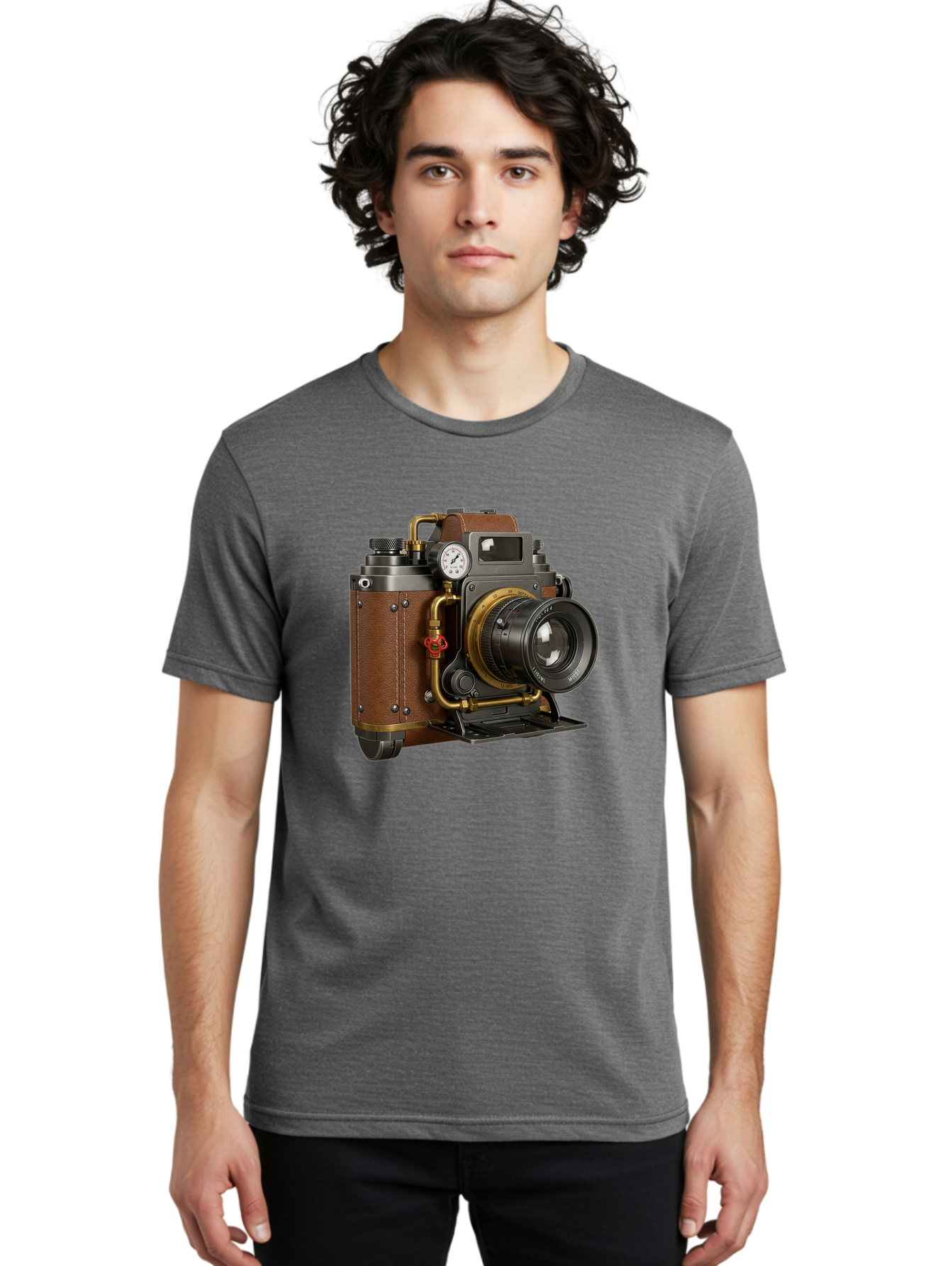 Steampunk-Camera Men'S Graphic Tee, 100% Cotton, Comfortable Casual Summer Wear, Machine Washable, Vintage Camera, Steampunk Design, Antique Photography, Retro Technology, Industrial Elements, Leather Wrapping, Brass Accents, Creative Art, Bae787