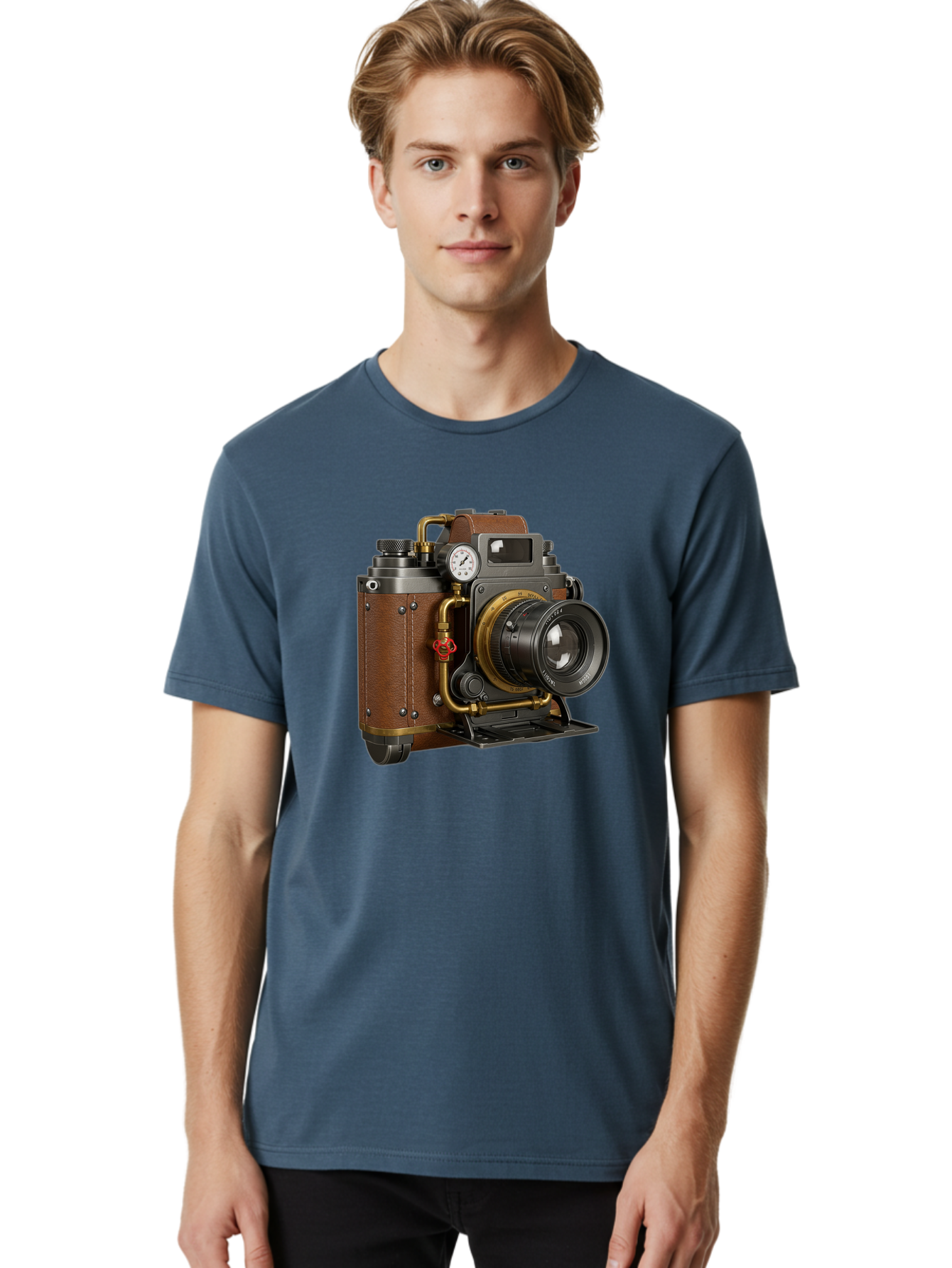 Steampunk-Camera Men'S Graphic Tee, 100% Cotton, Comfortable Casual Summer Wear, Machine Washable, Vintage Camera, Steampunk Design, Antique Photography, Retro Technology, Industrial Elements, Leather Wrapping, Brass Accents, Creative Art, Bae787