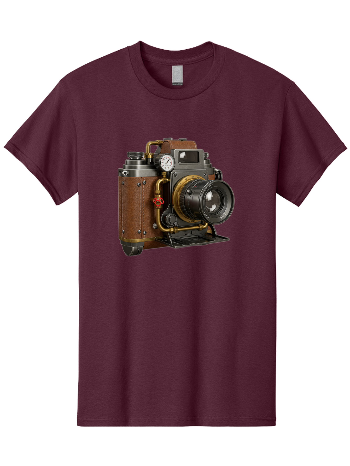 Steampunk-Camera Men'S Graphic Tee, 100% Cotton, Comfortable Casual Summer Wear, Machine Washable, Vintage Camera, Steampunk Design, Antique Photography, Retro Technology, Industrial Elements, Leather Wrapping, Brass Accents, Creative Art, Bae787