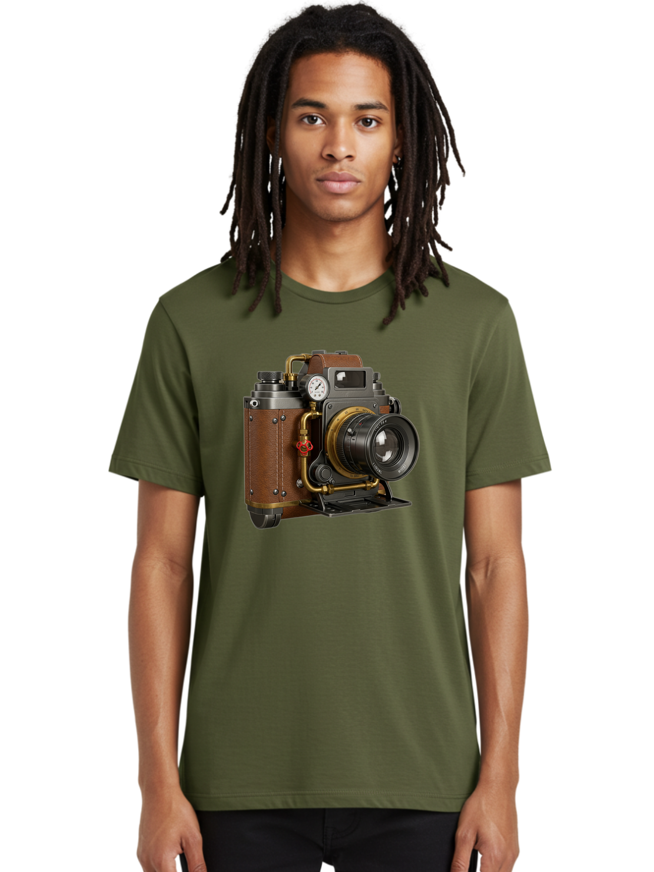 Steampunk-Camera Men'S Graphic Tee, 100% Cotton, Comfortable Casual Summer Wear, Machine Washable, Vintage Camera, Steampunk Design, Antique Photography, Retro Technology, Industrial Elements, Leather Wrapping, Brass Accents, Creative Art, Bae787