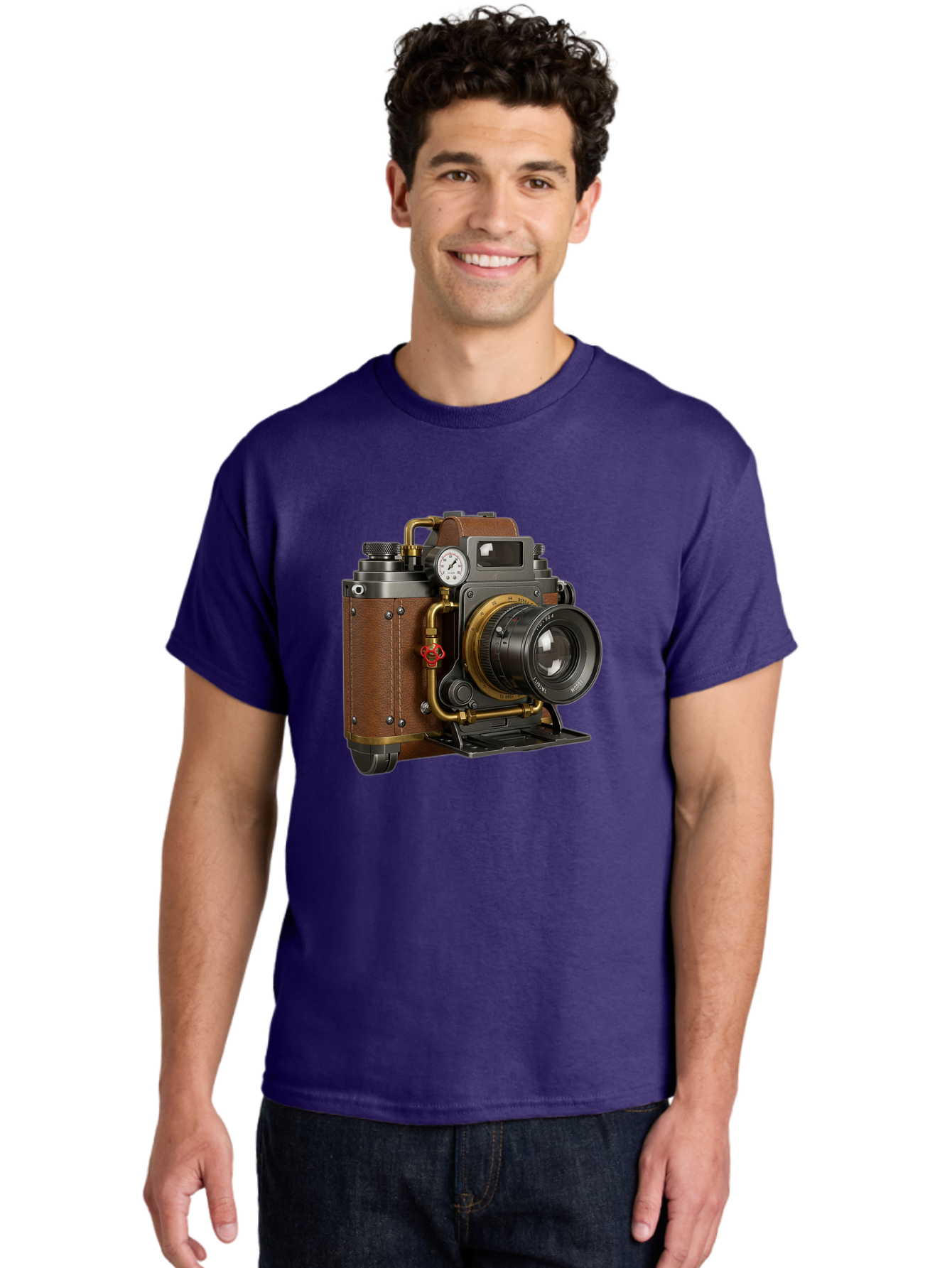 Steampunk-Camera Men'S Graphic Tee, 100% Cotton, Comfortable Casual Summer Wear, Machine Washable, Vintage Camera, Steampunk Design, Antique Photography, Retro Technology, Industrial Elements, Leather Wrapping, Brass Accents, Creative Art, Bae787