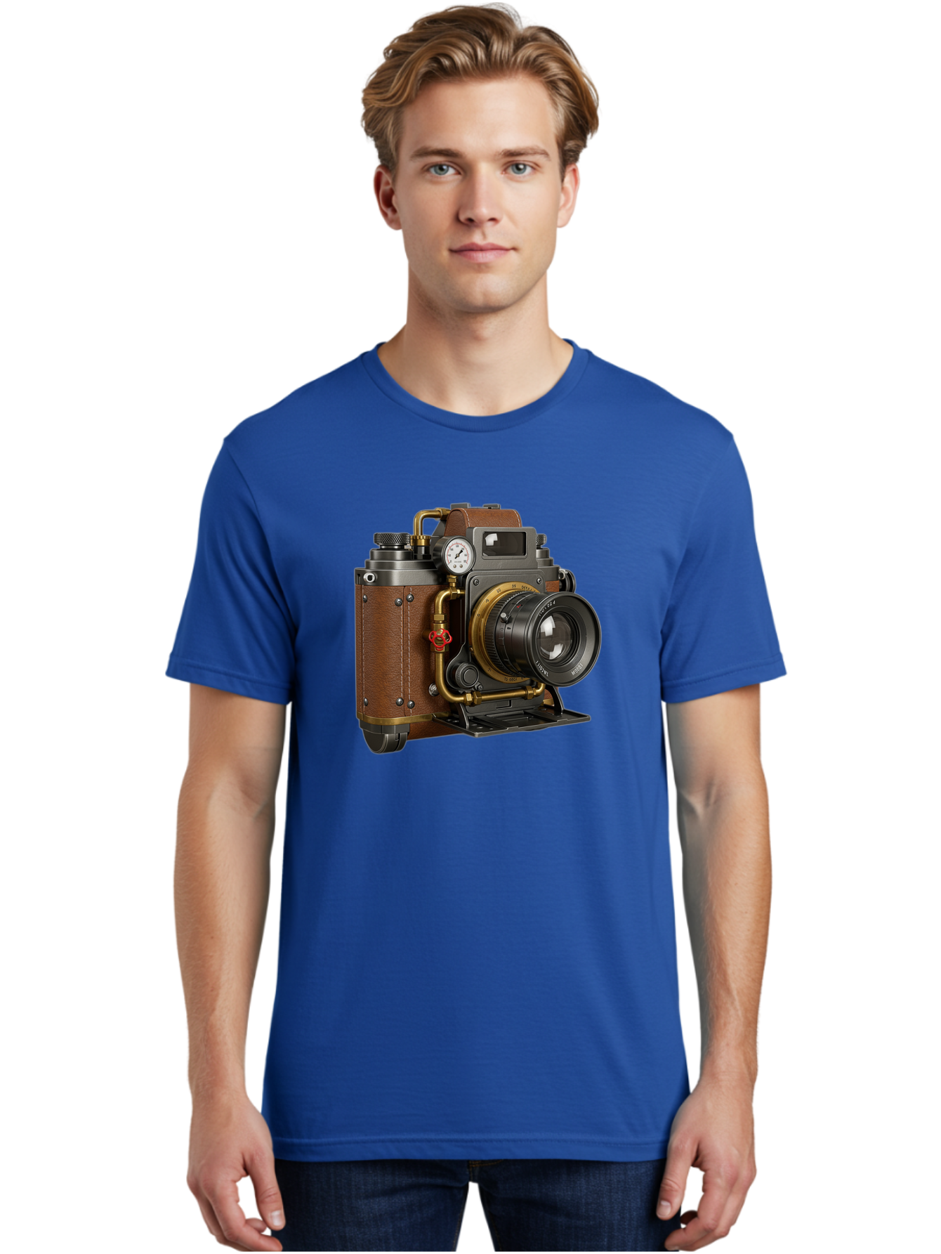 Steampunk-Camera Men'S Graphic Tee, 100% Cotton, Comfortable Casual Summer Wear, Machine Washable, Vintage Camera, Steampunk Design, Antique Photography, Retro Technology, Industrial Elements, Leather Wrapping, Brass Accents, Creative Art, Bae787