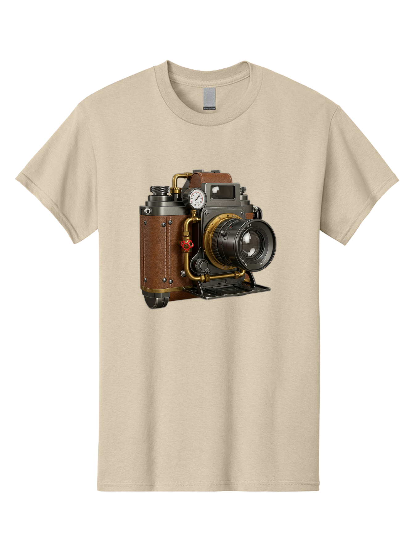 Steampunk-Camera Men'S Graphic Tee, 100% Cotton, Comfortable Casual Summer Wear, Machine Washable, Vintage Camera, Steampunk Design, Antique Photography, Retro Technology, Industrial Elements, Leather Wrapping, Brass Accents, Creative Art, Bae787