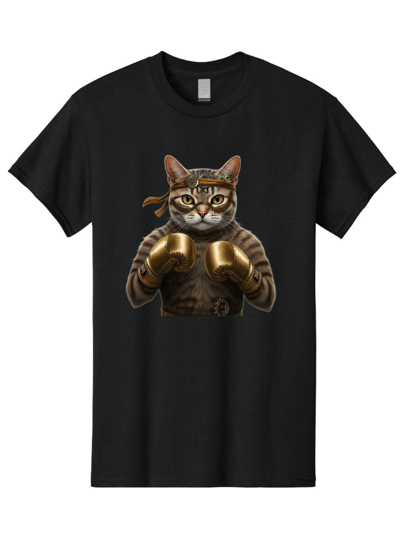 Steampunk-Cat-Boxer Men'S Graphic Tee, 100% Cotton, Comfortable Casual Summer Wear, Machine Washable, Steampunk Cat, Boxing Gloves, Steampunk Accessories, Fantasy Feline, Mechanical Cat, Cat In Boxing Gloves, Whimsical Illustration, Bae788