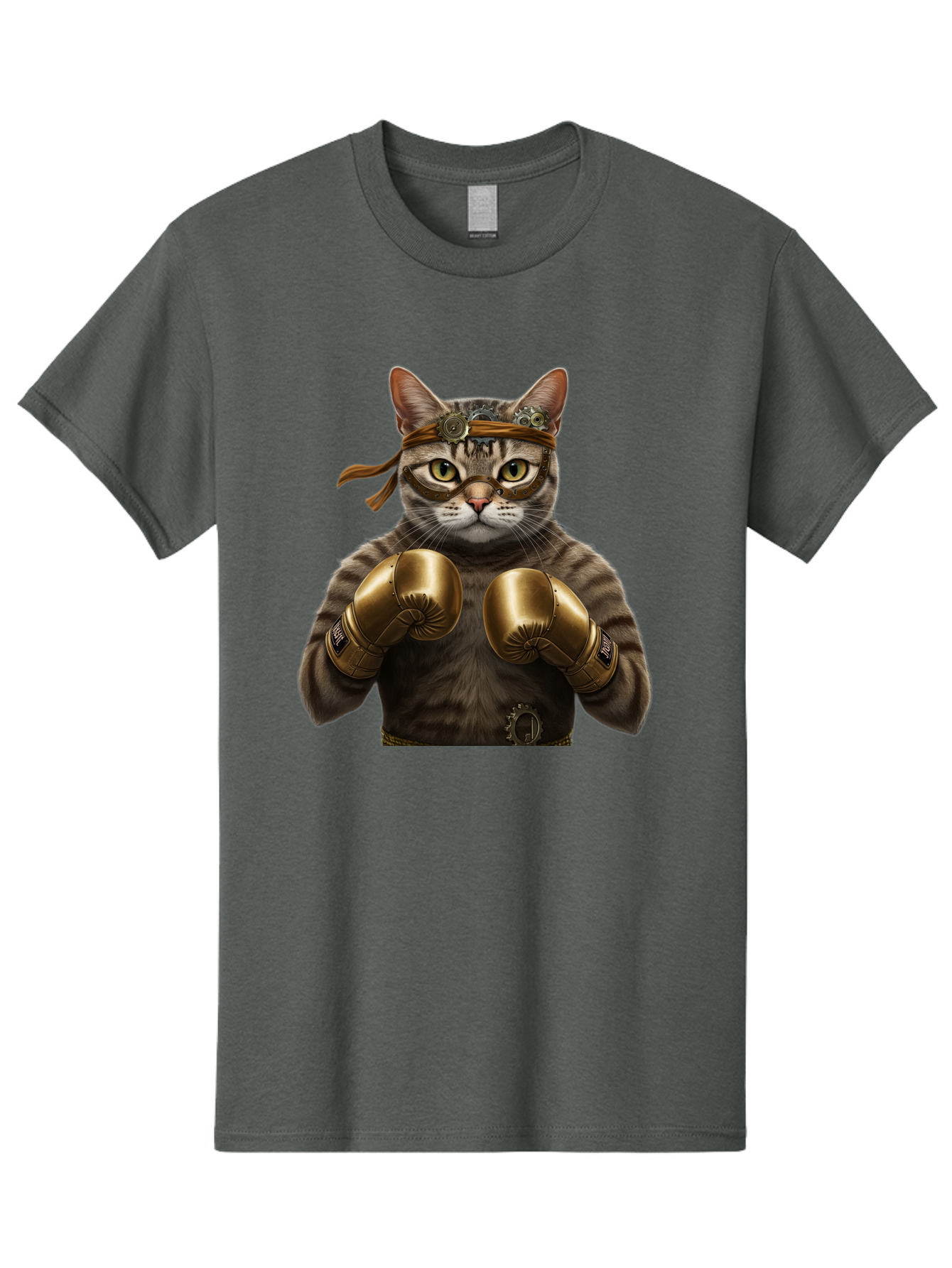Steampunk-Cat-Boxer Men'S Graphic Tee, 100% Cotton, Comfortable Casual Summer Wear, Machine Washable, Steampunk Cat, Boxing Gloves, Steampunk Accessories, Fantasy Feline, Mechanical Cat, Cat In Boxing Gloves, Whimsical Illustration, Bae788