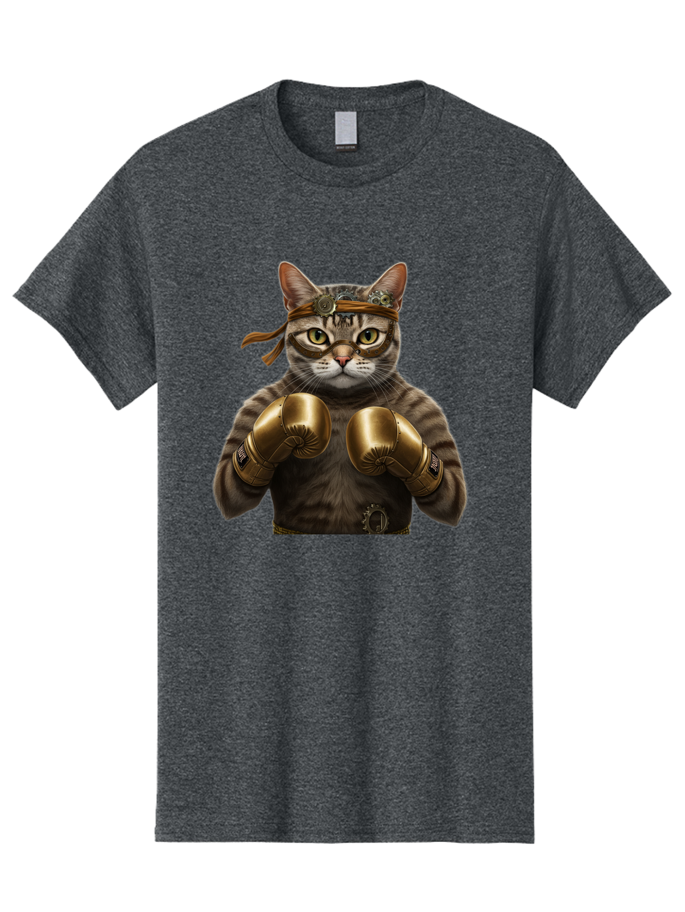 Steampunk-Cat-Boxer Men'S Graphic Tee, 100% Cotton, Comfortable Casual Summer Wear, Machine Washable, Steampunk Cat, Boxing Gloves, Steampunk Accessories, Fantasy Feline, Mechanical Cat, Cat In Boxing Gloves, Whimsical Illustration, Bae788