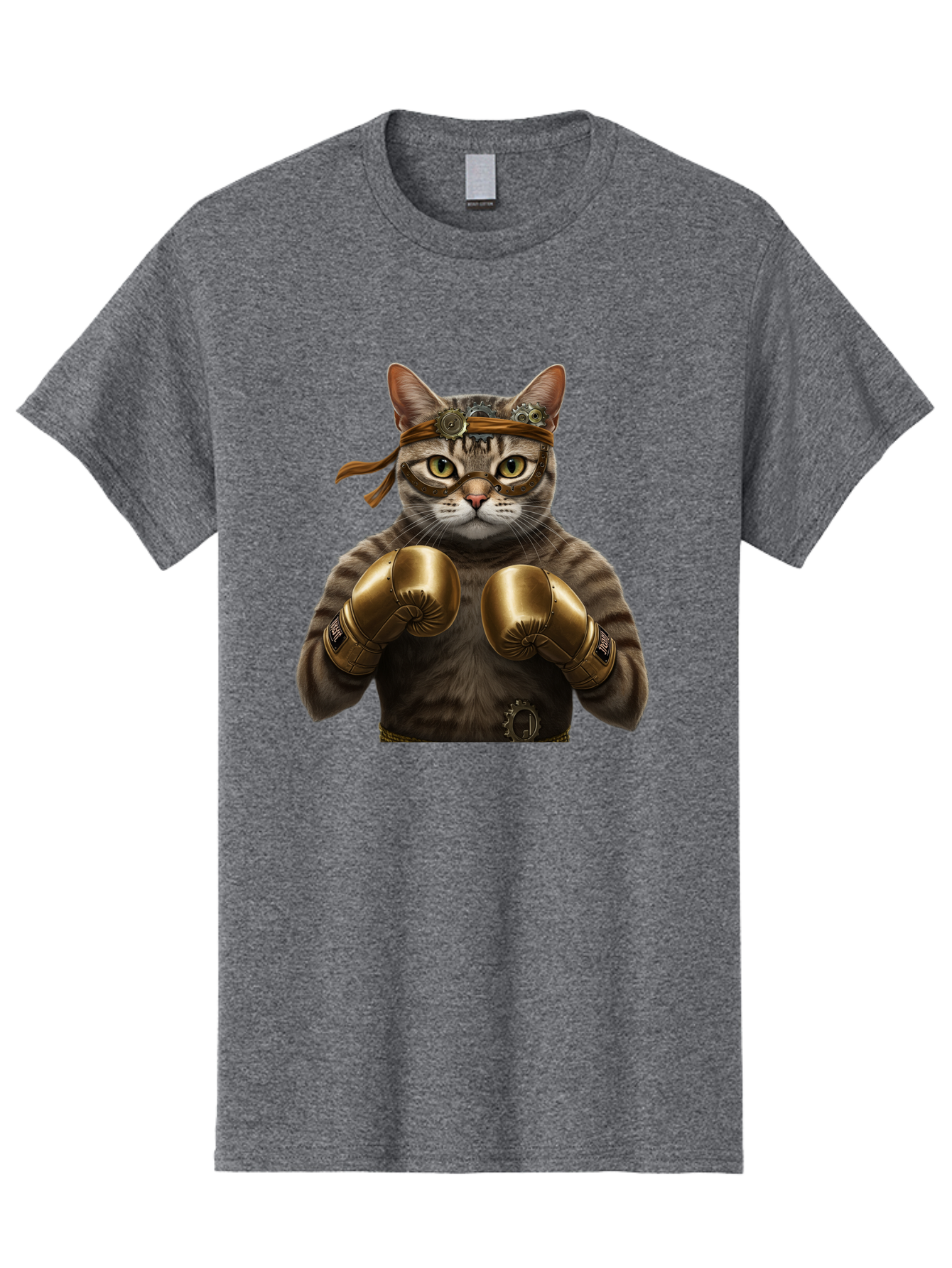 Steampunk-Cat-Boxer Men'S Graphic Tee, 100% Cotton, Comfortable Casual Summer Wear, Machine Washable, Steampunk Cat, Boxing Gloves, Steampunk Accessories, Fantasy Feline, Mechanical Cat, Cat In Boxing Gloves, Whimsical Illustration, Bae788