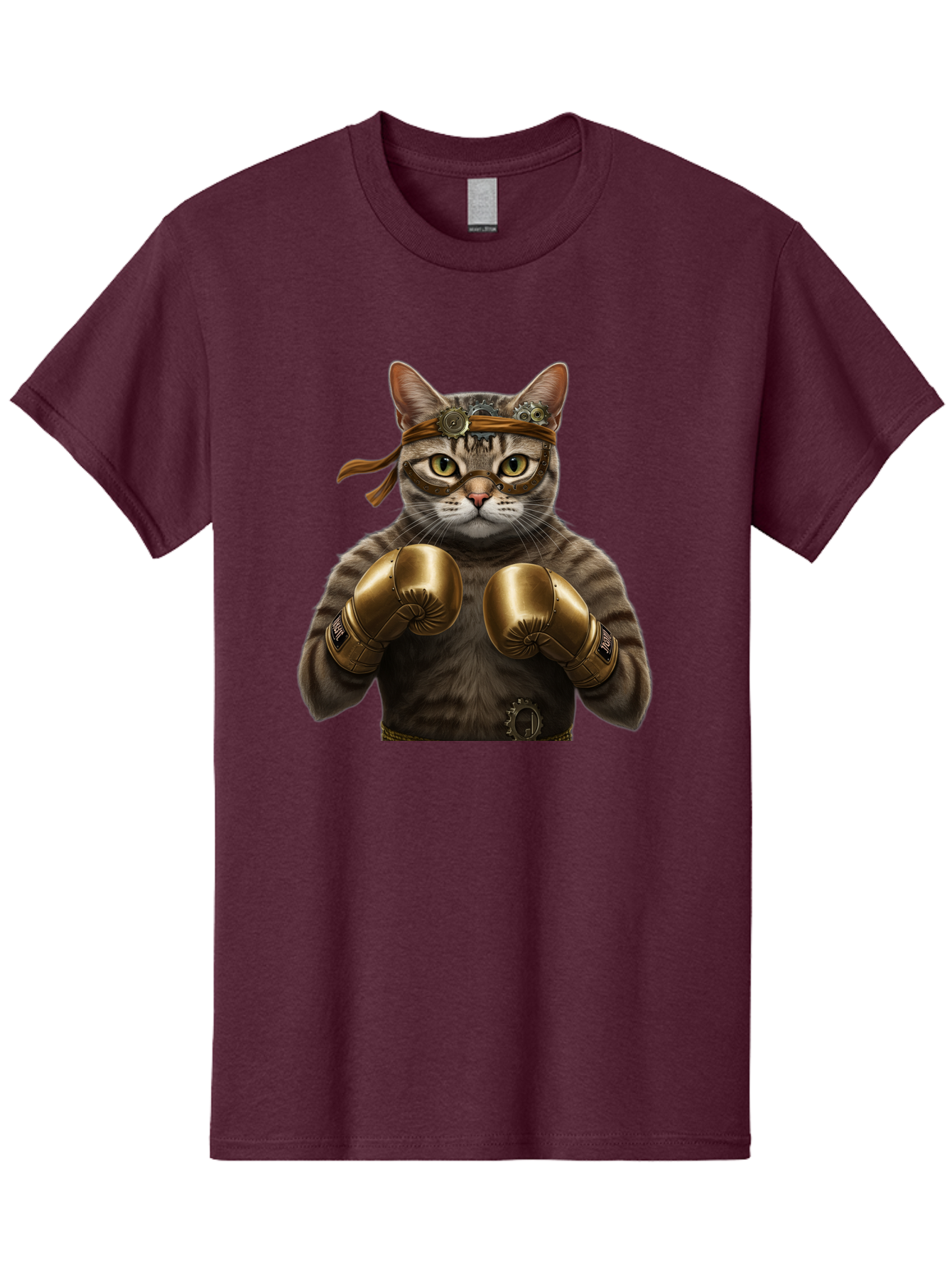 Steampunk-Cat-Boxer Men'S Graphic Tee, 100% Cotton, Comfortable Casual Summer Wear, Machine Washable, Steampunk Cat, Boxing Gloves, Steampunk Accessories, Fantasy Feline, Mechanical Cat, Cat In Boxing Gloves, Whimsical Illustration, Bae788