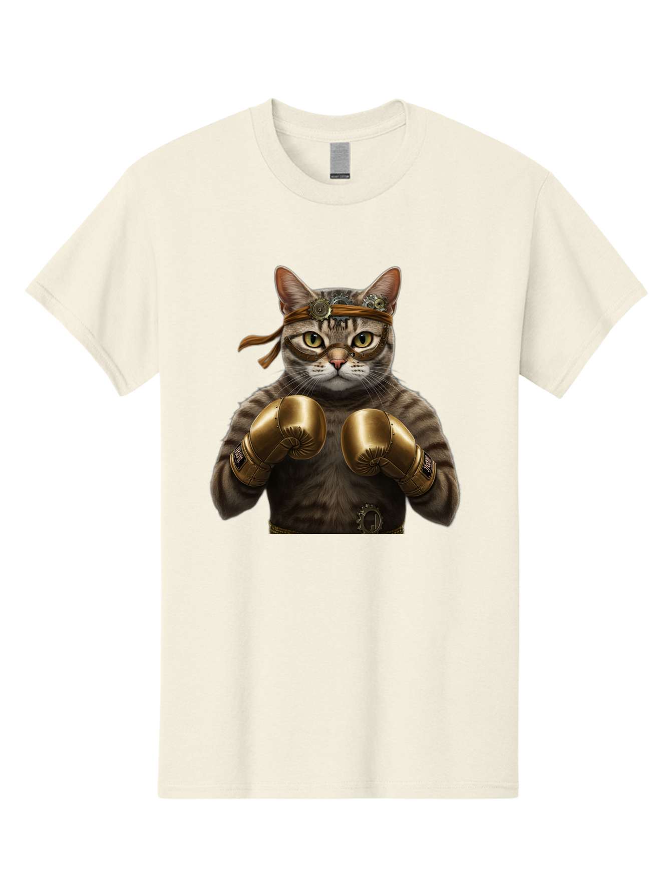 Steampunk-Cat-Boxer Men'S Graphic Tee, 100% Cotton, Comfortable Casual Summer Wear, Machine Washable, Steampunk Cat, Boxing Gloves, Steampunk Accessories, Fantasy Feline, Mechanical Cat, Cat In Boxing Gloves, Whimsical Illustration, Bae788