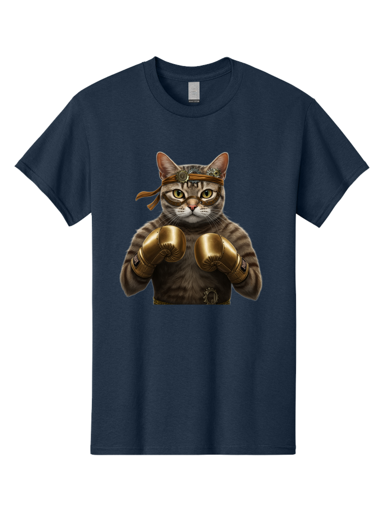 Steampunk-Cat-Boxer Men'S Graphic Tee, 100% Cotton, Comfortable Casual Summer Wear, Machine Washable, Steampunk Cat, Boxing Gloves, Steampunk Accessories, Fantasy Feline, Mechanical Cat, Cat In Boxing Gloves, Whimsical Illustration, Bae788