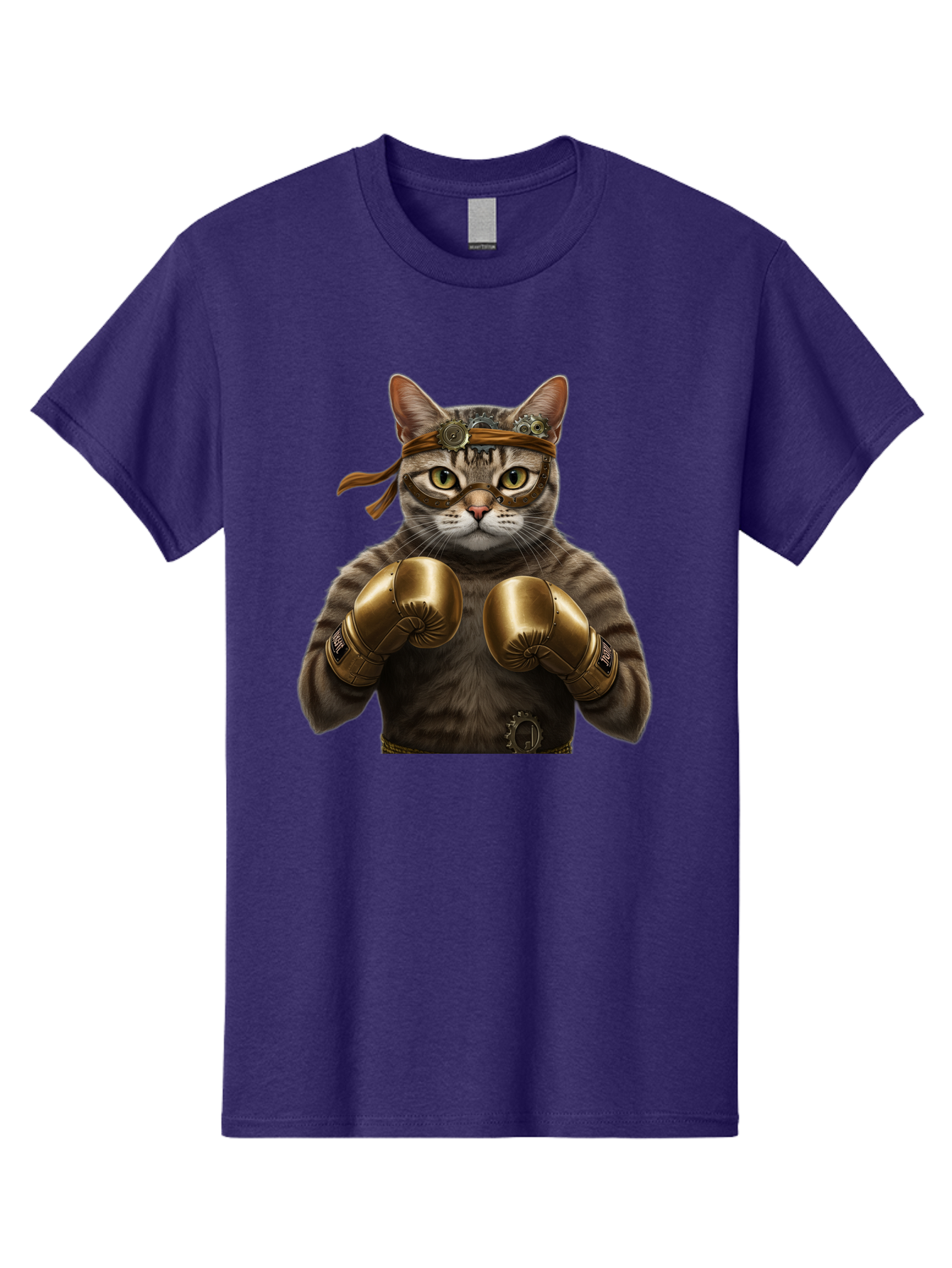 Steampunk-Cat-Boxer Men'S Graphic Tee, 100% Cotton, Comfortable Casual Summer Wear, Machine Washable, Steampunk Cat, Boxing Gloves, Steampunk Accessories, Fantasy Feline, Mechanical Cat, Cat In Boxing Gloves, Whimsical Illustration, Bae788