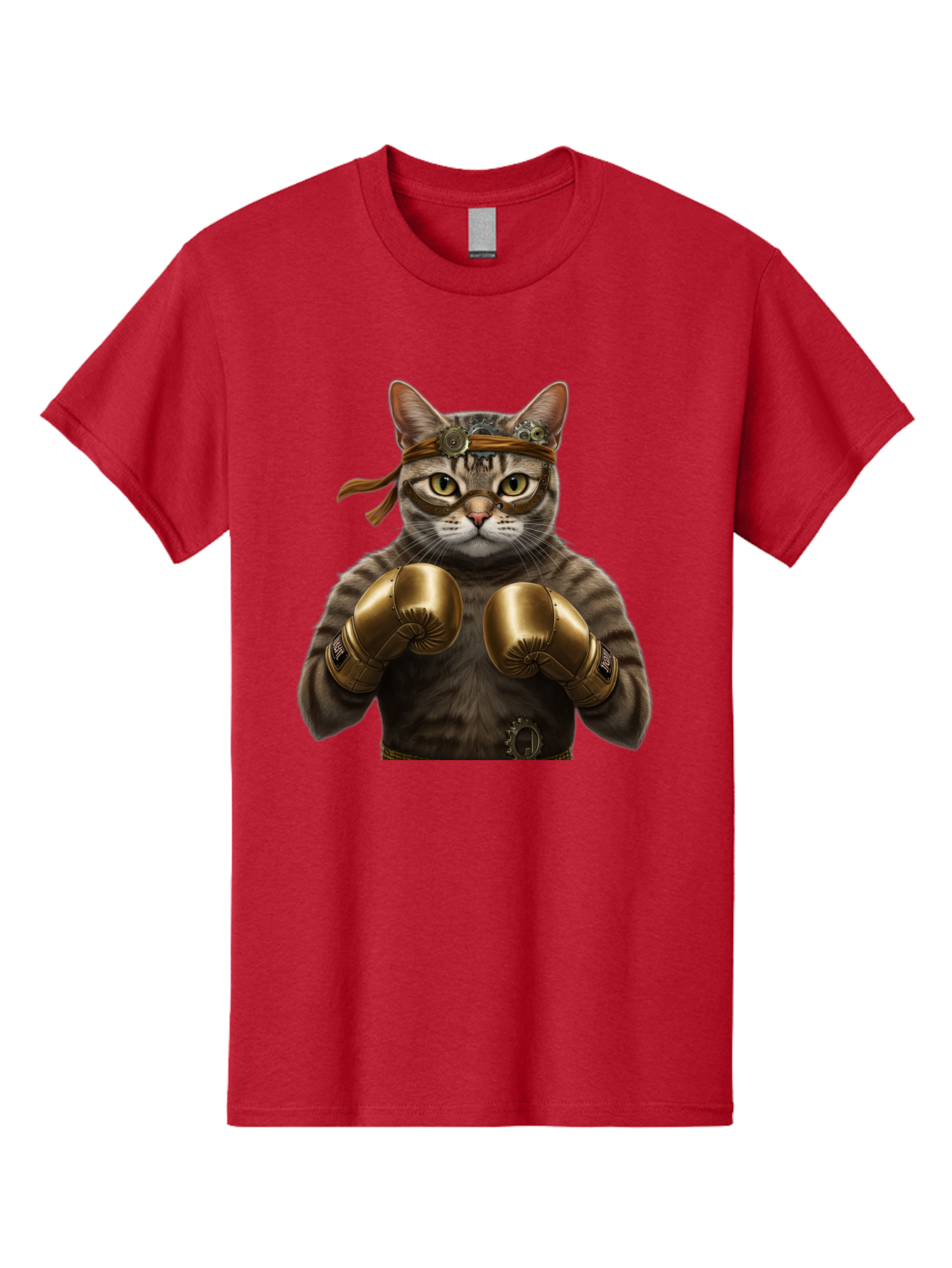 Steampunk-Cat-Boxer Men'S Graphic Tee, 100% Cotton, Comfortable Casual Summer Wear, Machine Washable, Steampunk Cat, Boxing Gloves, Steampunk Accessories, Fantasy Feline, Mechanical Cat, Cat In Boxing Gloves, Whimsical Illustration, Bae788