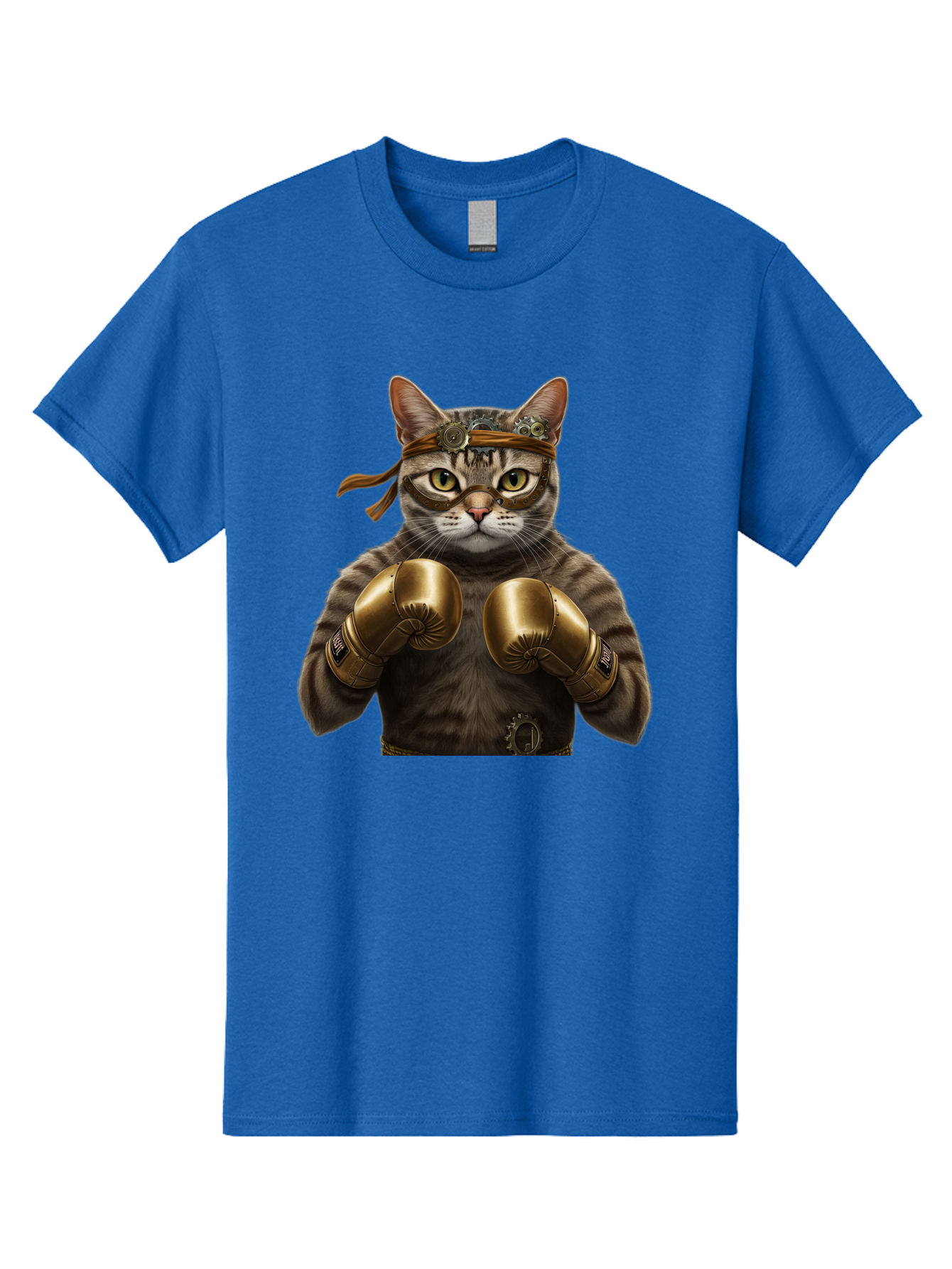 Steampunk-Cat-Boxer Men'S Graphic Tee, 100% Cotton, Comfortable Casual Summer Wear, Machine Washable, Steampunk Cat, Boxing Gloves, Steampunk Accessories, Fantasy Feline, Mechanical Cat, Cat In Boxing Gloves, Whimsical Illustration, Bae788