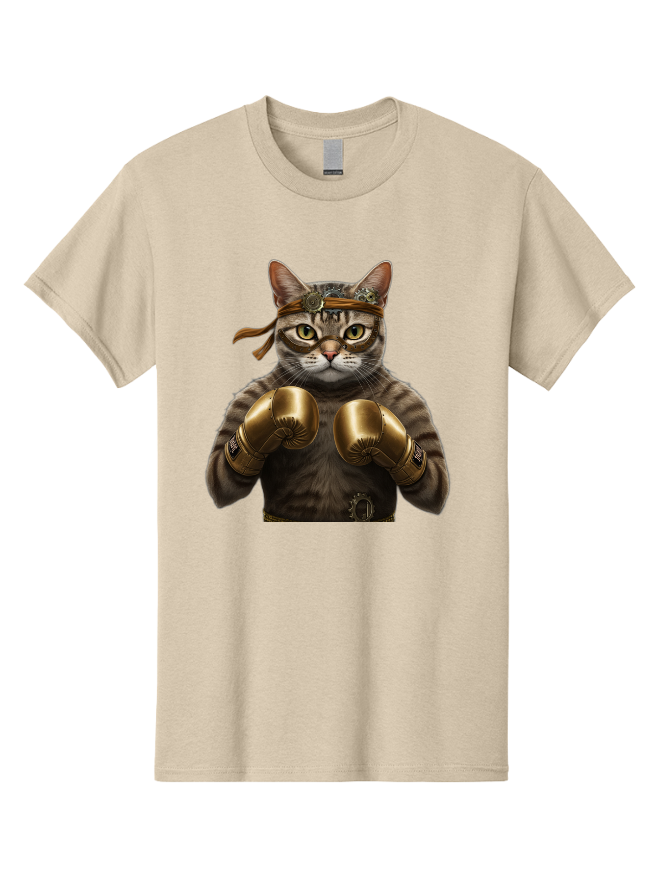 Steampunk-Cat-Boxer Men'S Graphic Tee, 100% Cotton, Comfortable Casual Summer Wear, Machine Washable, Steampunk Cat, Boxing Gloves, Steampunk Accessories, Fantasy Feline, Mechanical Cat, Cat In Boxing Gloves, Whimsical Illustration, Bae788
