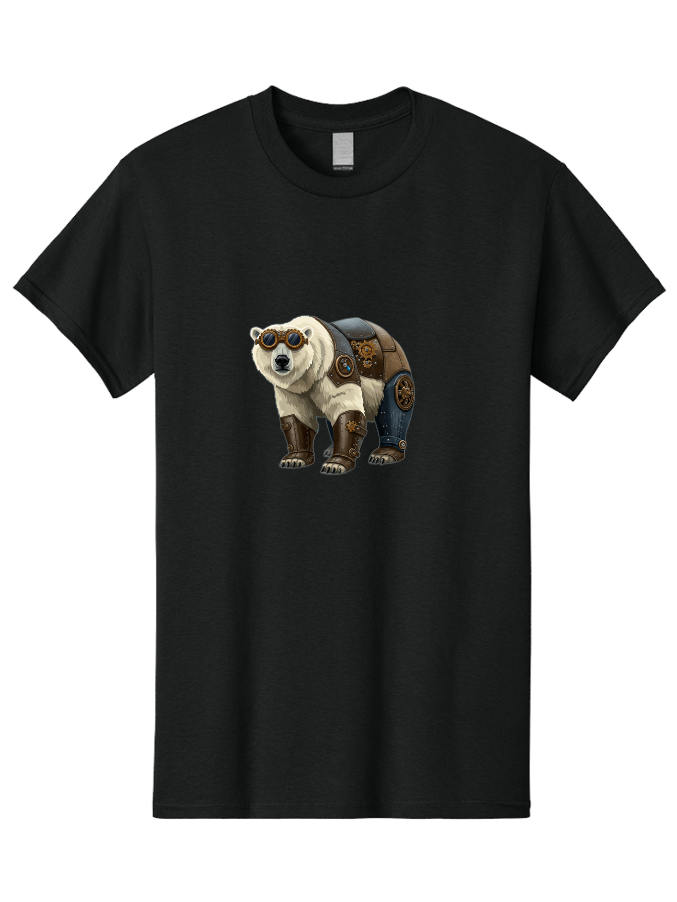 Steampunk-Polar-Bear Men'S Graphic Tee, 100% Cotton, Comfortable Casual Summer Wear, Machine Washable, Steampunk Polar Bear, Mechanical Armor, Goggles, Industrial Style, Fantasy Creature, Sci-Fi Art, Cyberpunk, Futuristic Animal, Bae789