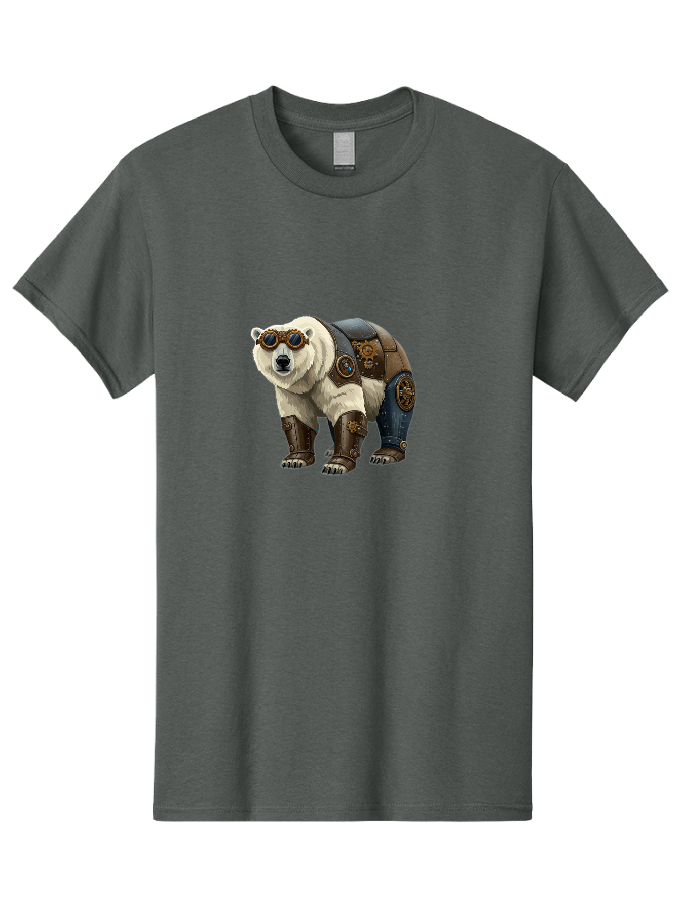 Steampunk-Polar-Bear Men'S Graphic Tee, 100% Cotton, Comfortable Casual Summer Wear, Machine Washable, Steampunk Polar Bear, Mechanical Armor, Goggles, Industrial Style, Fantasy Creature, Sci-Fi Art, Cyberpunk, Futuristic Animal, Bae789