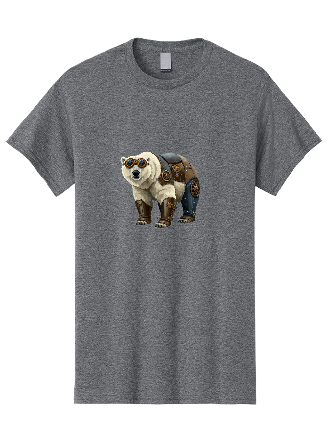 Steampunk-Polar-Bear Men'S Graphic Tee, 100% Cotton, Comfortable Casual Summer Wear, Machine Washable, Steampunk Polar Bear, Mechanical Armor, Goggles, Industrial Style, Fantasy Creature, Sci-Fi Art, Cyberpunk, Futuristic Animal, Bae789