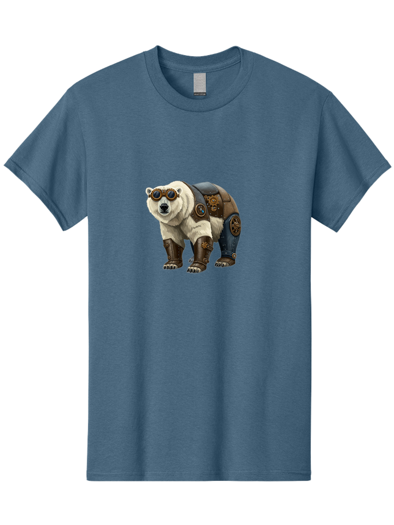 Steampunk-Polar-Bear Men'S Graphic Tee, 100% Cotton, Comfortable Casual Summer Wear, Machine Washable, Steampunk Polar Bear, Mechanical Armor, Goggles, Industrial Style, Fantasy Creature, Sci-Fi Art, Cyberpunk, Futuristic Animal, Bae789