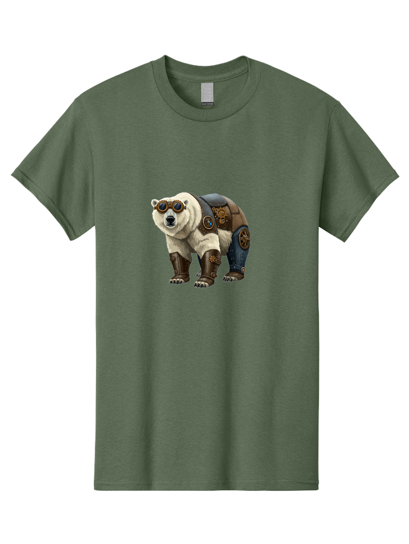 Steampunk-Polar-Bear Men'S Graphic Tee, 100% Cotton, Comfortable Casual Summer Wear, Machine Washable, Steampunk Polar Bear, Mechanical Armor, Goggles, Industrial Style, Fantasy Creature, Sci-Fi Art, Cyberpunk, Futuristic Animal, Bae789