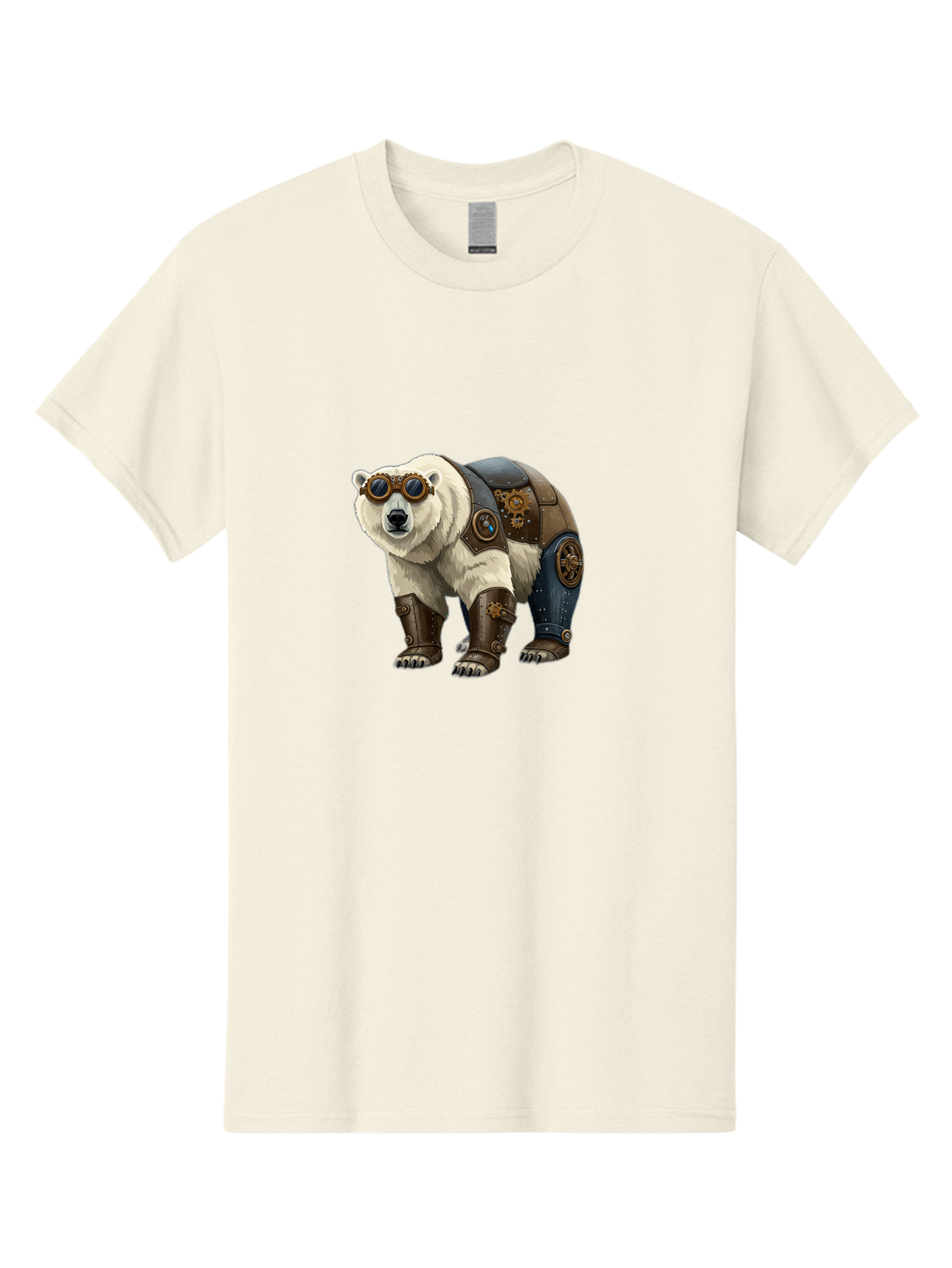 Steampunk-Polar-Bear Men'S Graphic Tee, 100% Cotton, Comfortable Casual Summer Wear, Machine Washable, Steampunk Polar Bear, Mechanical Armor, Goggles, Industrial Style, Fantasy Creature, Sci-Fi Art, Cyberpunk, Futuristic Animal, Bae789