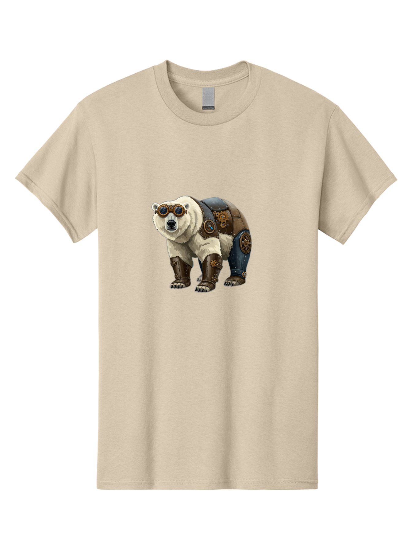 Steampunk-Polar-Bear Men'S Graphic Tee, 100% Cotton, Comfortable Casual Summer Wear, Machine Washable, Steampunk Polar Bear, Mechanical Armor, Goggles, Industrial Style, Fantasy Creature, Sci-Fi Art, Cyberpunk, Futuristic Animal, Bae789
