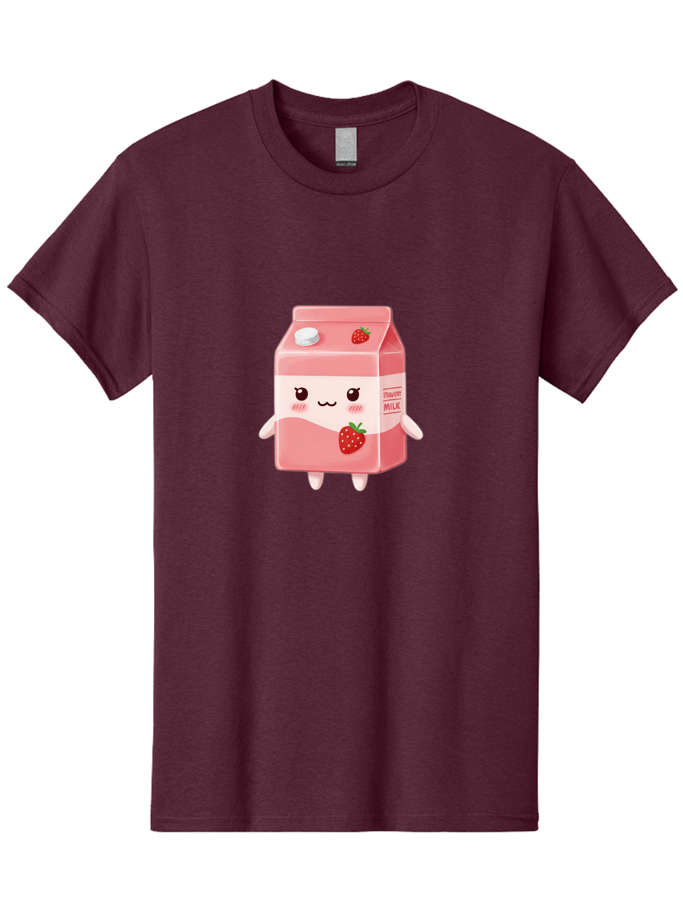Strawberry-Milk Men'S Graphic Tee, 100% Cotton, Comfortable Casual Summer Wear, Machine Washable, Strawberry Milk, Cartoon Character, Cute Illustration, Strawberry Flavor, Pink Milk, Kawaii Design, Animated Beverage, Strawberry Theme, Bae790