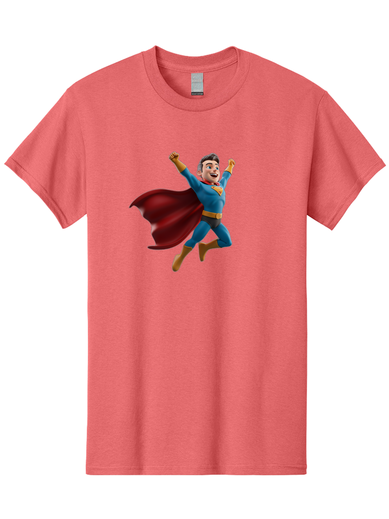 Superman Men'S Graphic Tee, 100% Cotton, Comfortable Casual Summer Wear, Machine Washable, Superhero Character, 3D Cartoon Man, Flying Superhero, Blue Costume, Red Cape, Yellow Emblem, Bold Hero, Dynamic Pose, Superhero Emblem, Comic Hero, Bae791