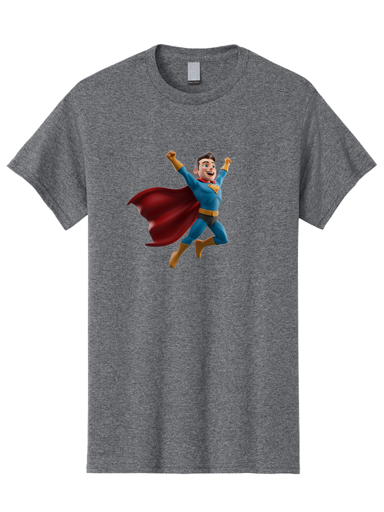 Superman Men'S Graphic Tee, 100% Cotton, Comfortable Casual Summer Wear, Machine Washable, Superhero Character, 3D Cartoon Man, Flying Superhero, Blue Costume, Red Cape, Yellow Emblem, Bold Hero, Dynamic Pose, Superhero Emblem, Comic Hero, Bae791