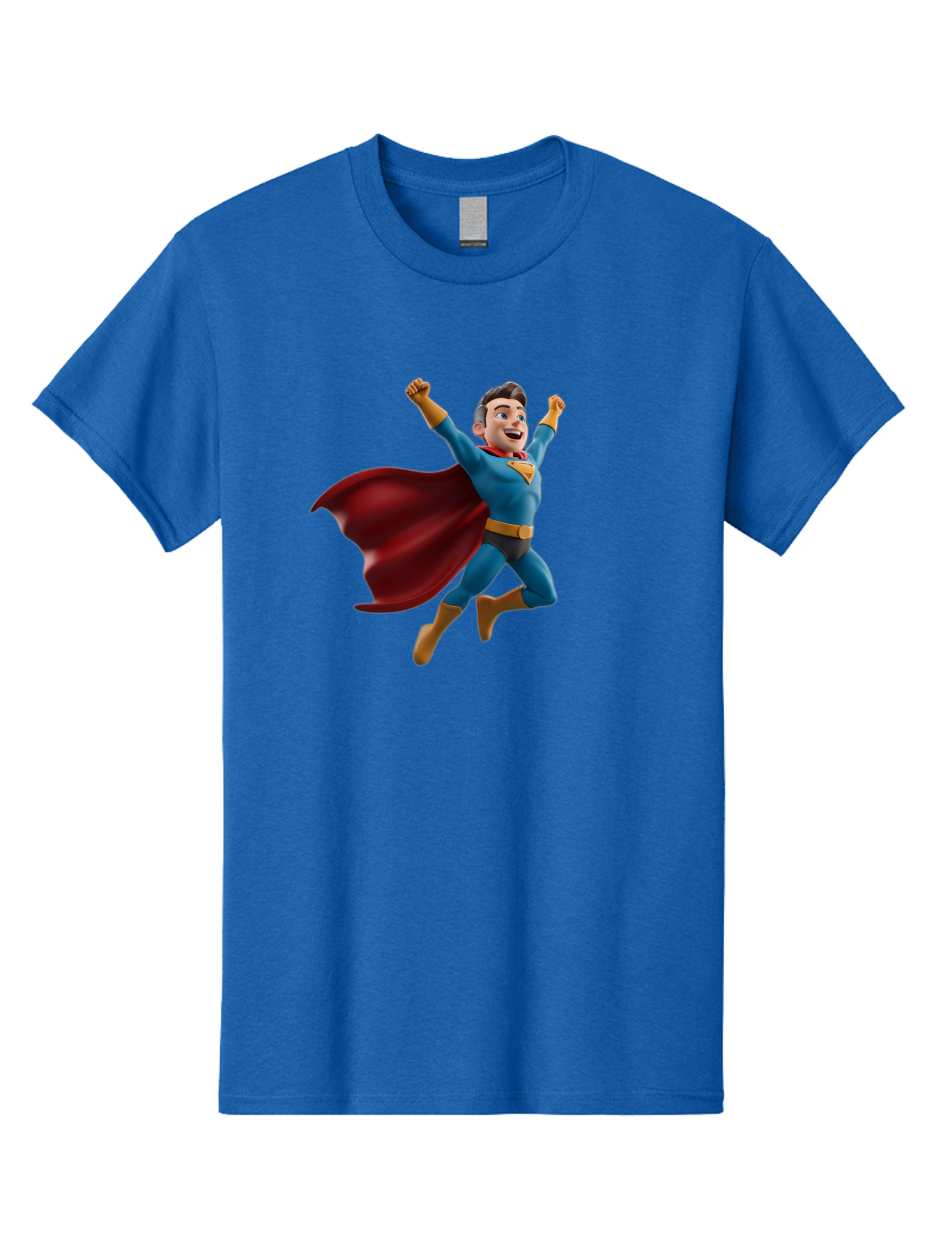 Superman Men'S Graphic Tee, 100% Cotton, Comfortable Casual Summer Wear, Machine Washable, Superhero Character, 3D Cartoon Man, Flying Superhero, Blue Costume, Red Cape, Yellow Emblem, Bold Hero, Dynamic Pose, Superhero Emblem, Comic Hero, Bae791