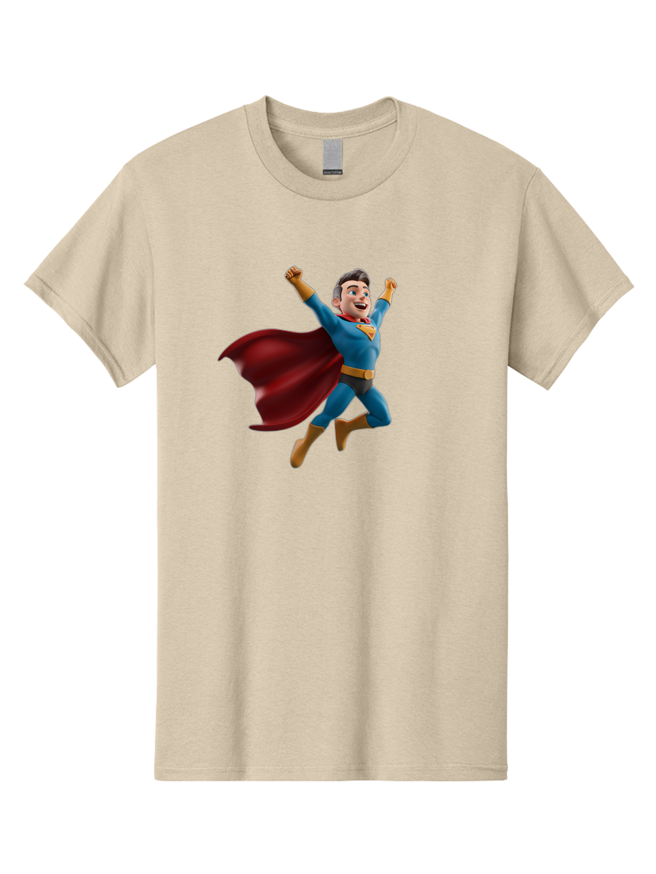 Superman Men'S Graphic Tee, 100% Cotton, Comfortable Casual Summer Wear, Machine Washable, Superhero Character, 3D Cartoon Man, Flying Superhero, Blue Costume, Red Cape, Yellow Emblem, Bold Hero, Dynamic Pose, Superhero Emblem, Comic Hero, Bae791