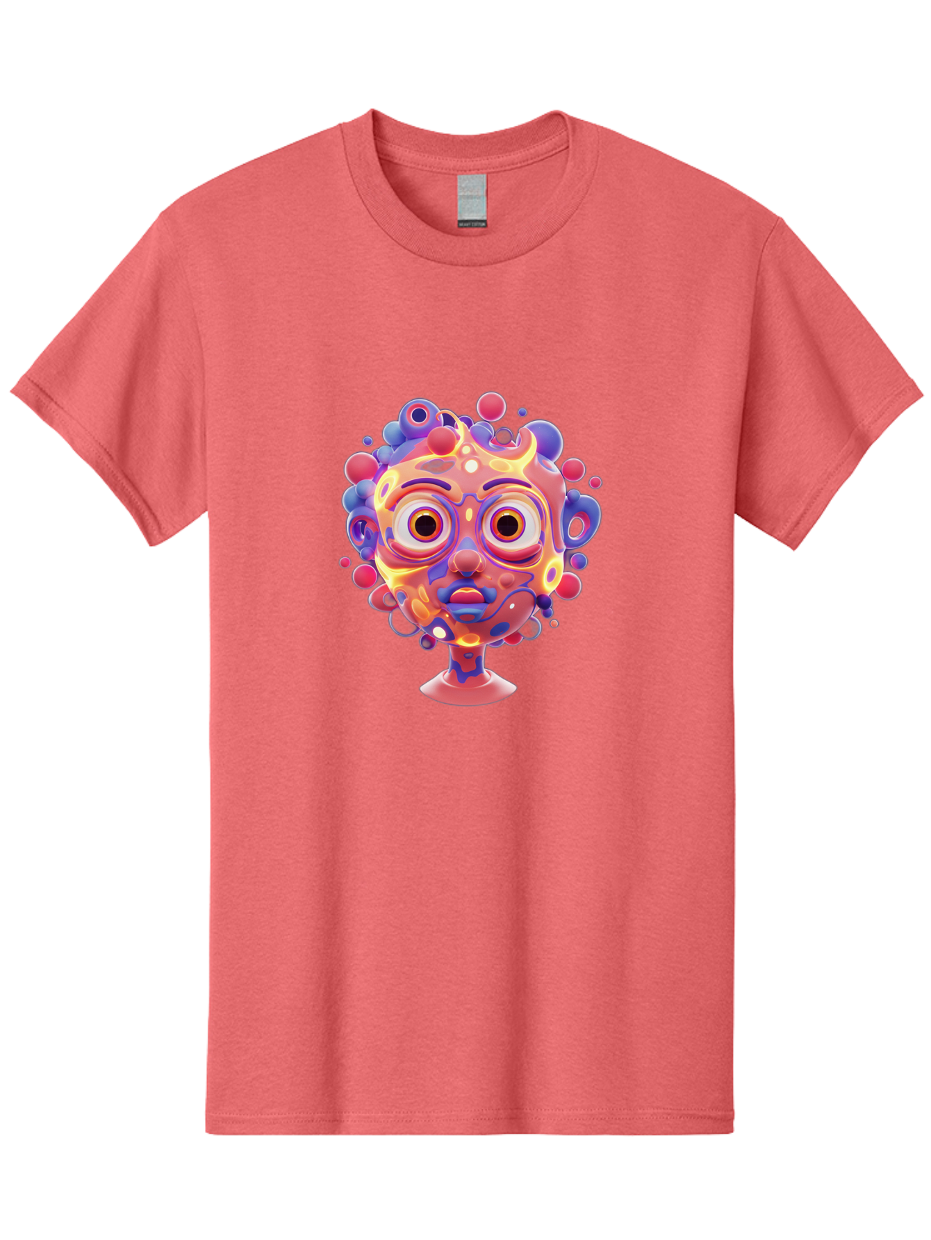 Surreal-Face Men'S Graphic Tee, 100% Cotton, Comfortable Casual Summer Wear, Machine Washable, Surreal Art, Abstract Face, Vibrant Colors, Dreamlike Atmosphere, Psychedelic Design, Futuristic Character, Colorful Eyes Bae792