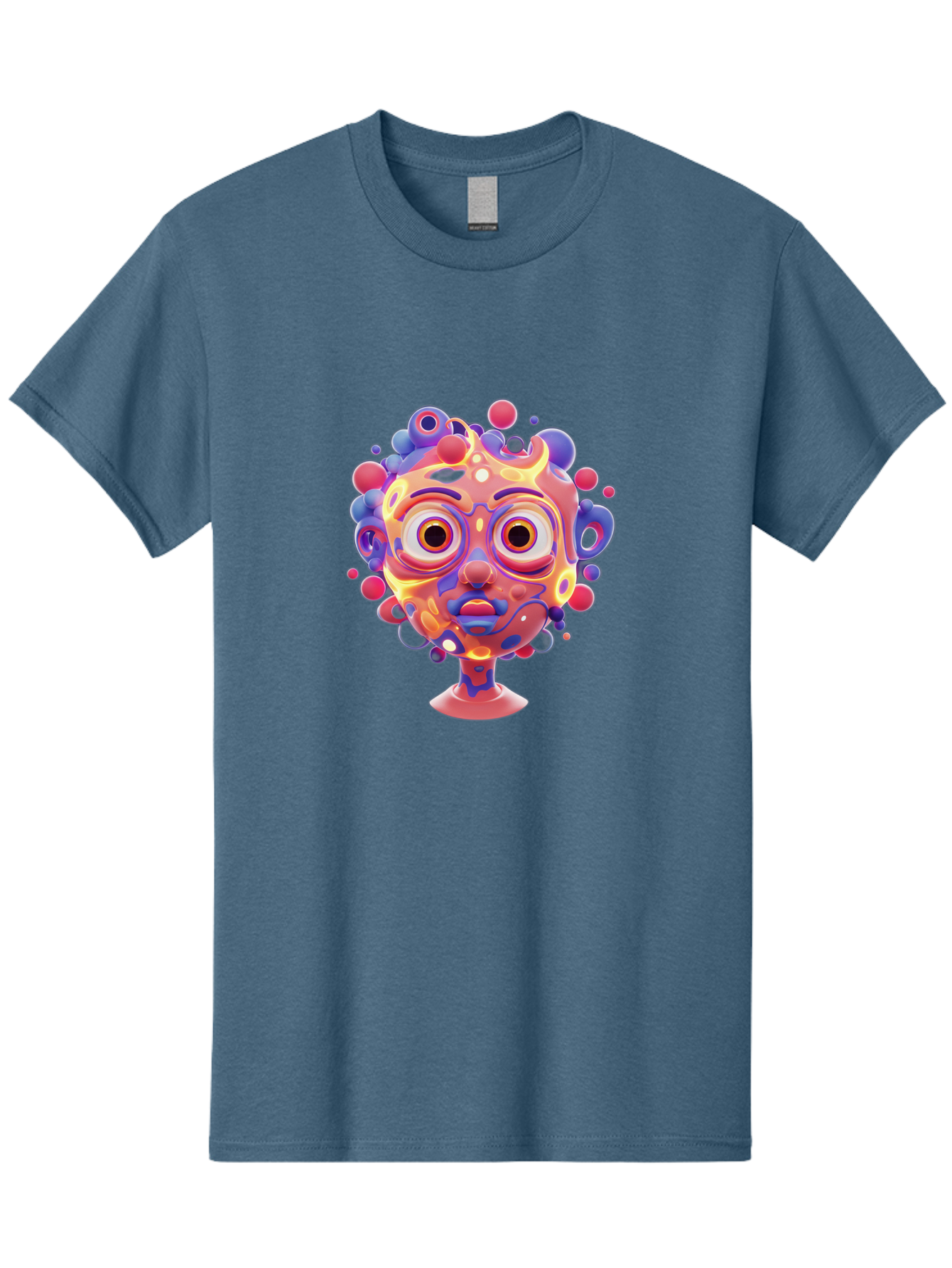 Surreal-Face Men'S Graphic Tee, 100% Cotton, Comfortable Casual Summer Wear, Machine Washable, Surreal Art, Abstract Face, Vibrant Colors, Dreamlike Atmosphere, Psychedelic Design, Futuristic Character, Colorful Eyes Bae792