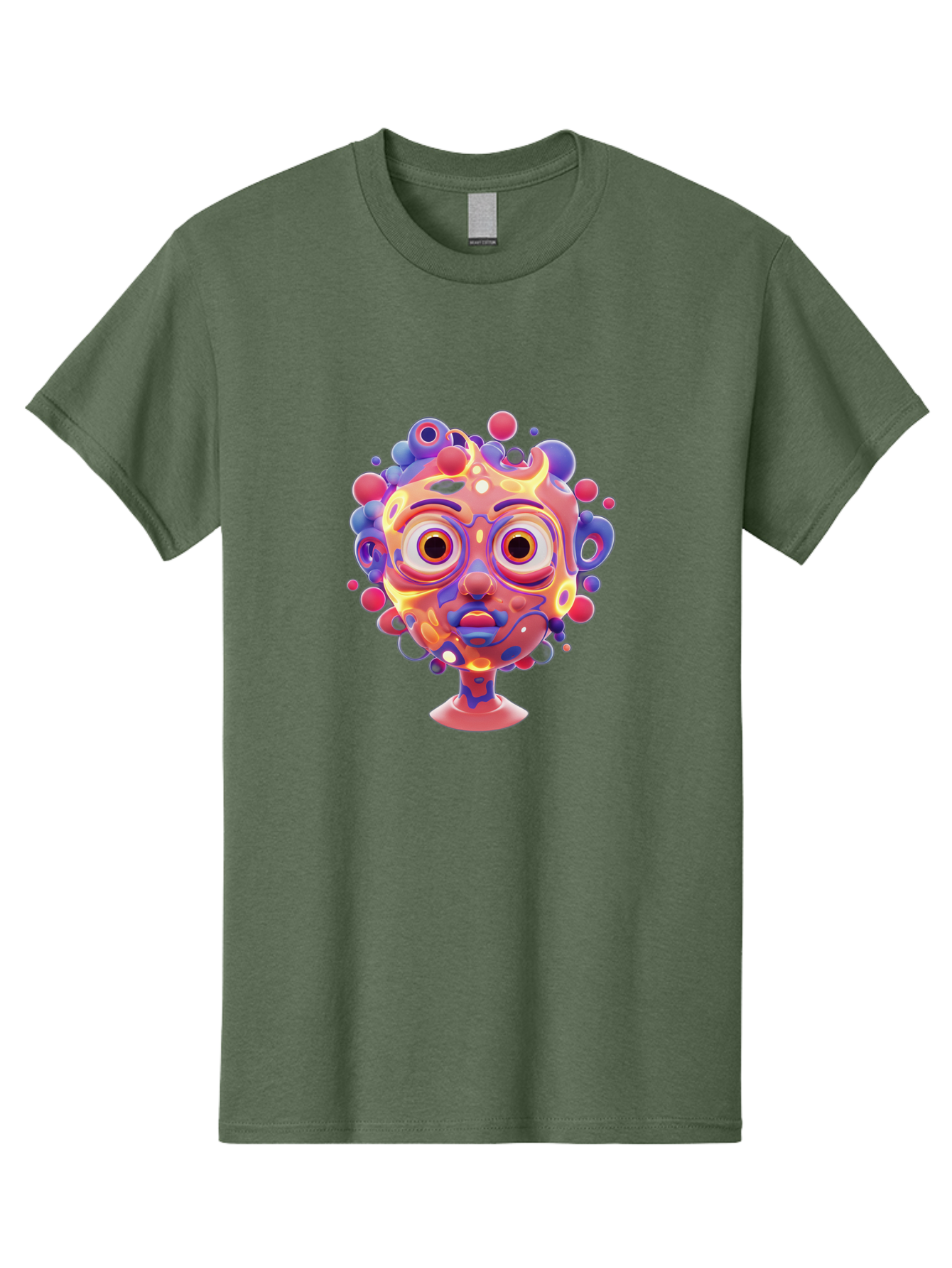 Surreal-Face Men'S Graphic Tee, 100% Cotton, Comfortable Casual Summer Wear, Machine Washable, Surreal Art, Abstract Face, Vibrant Colors, Dreamlike Atmosphere, Psychedelic Design, Futuristic Character, Colorful Eyes Bae792