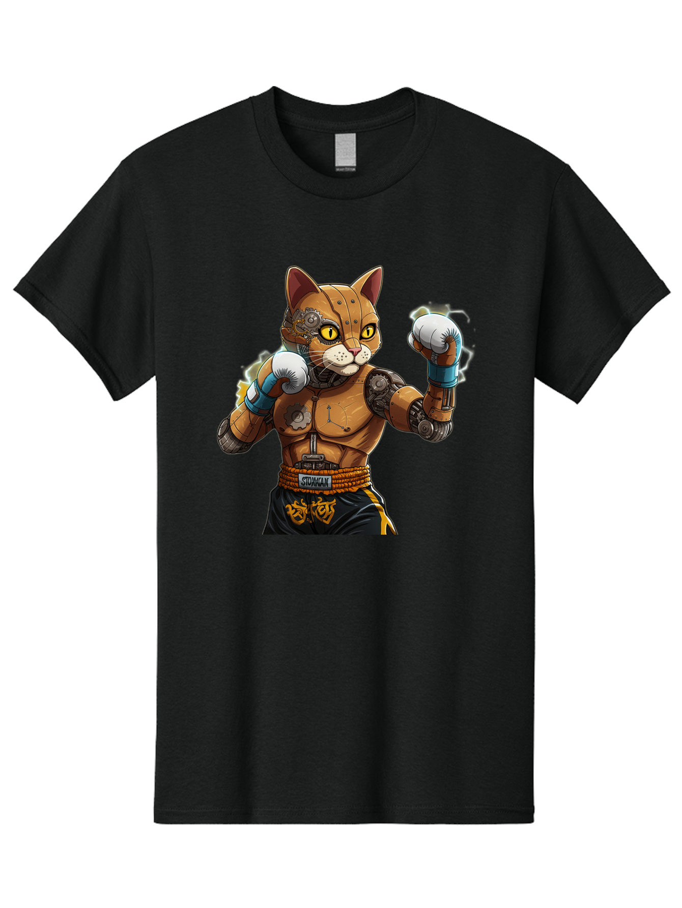 Sworcat Men'S Graphic Tee, 100% Cotton, Comfortable Casual Summer Wear, Machine Washable, Cybernetic Cat, Robotic Feline, Futuristic Illustration, Boxing Cat, Mechanical Cat, Cyberpunk Art, Sci-Fi Creature, Steampunk Cat, Techno Cat, Bae793