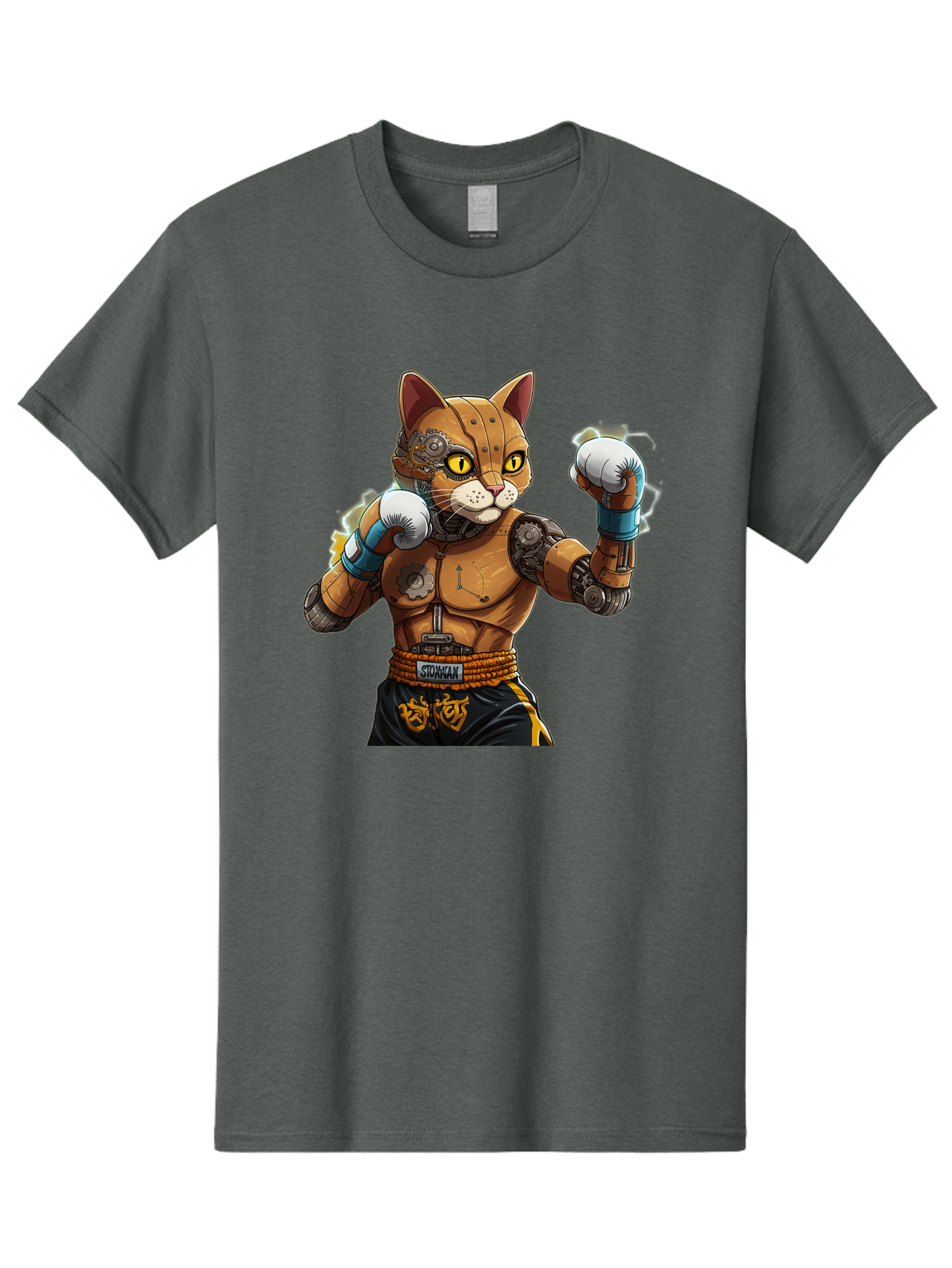 Sworcat Men'S Graphic Tee, 100% Cotton, Comfortable Casual Summer Wear, Machine Washable, Cybernetic Cat, Robotic Feline, Futuristic Illustration, Boxing Cat, Mechanical Cat, Cyberpunk Art, Sci-Fi Creature, Steampunk Cat, Techno Cat, Bae793