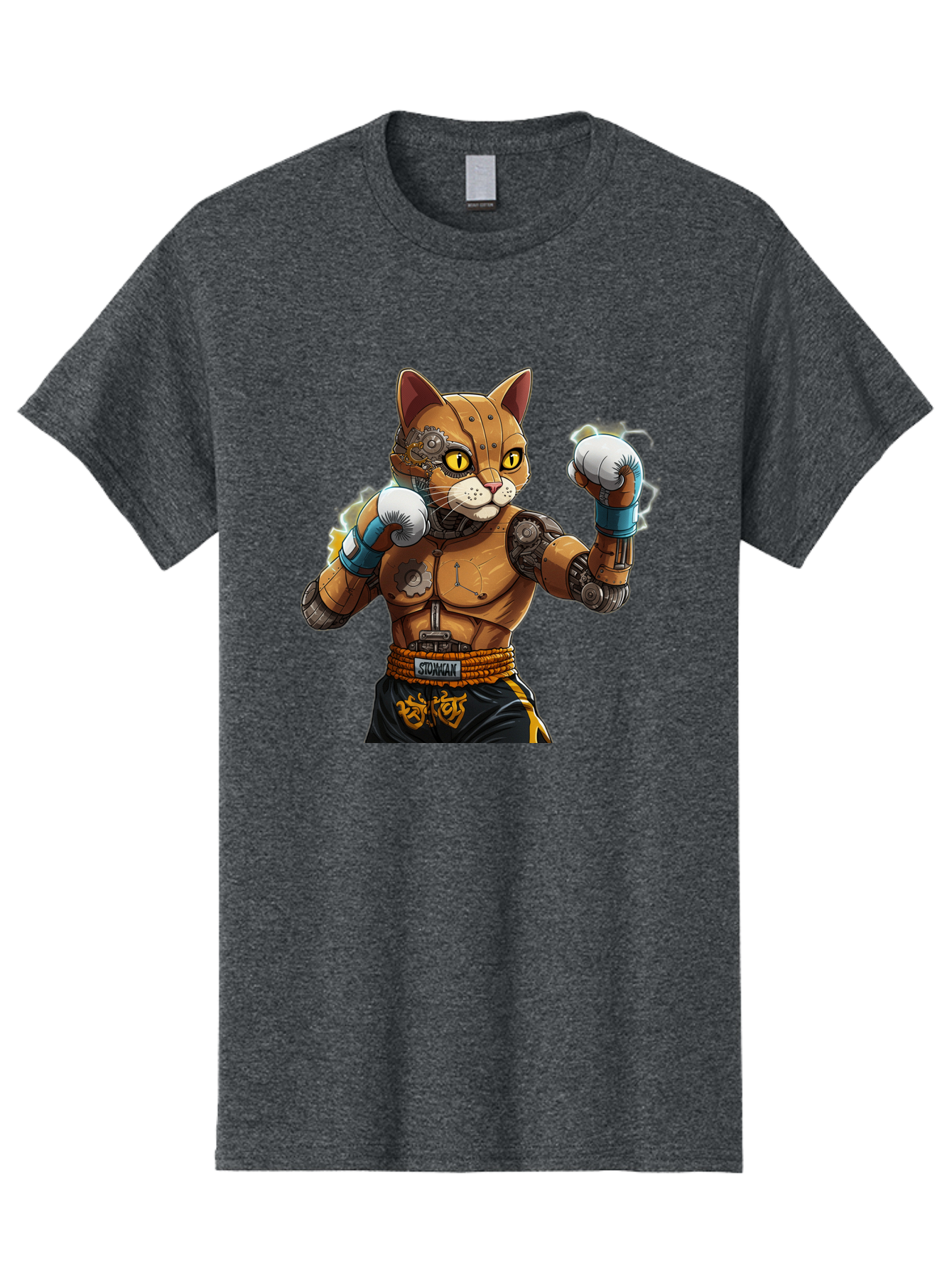 Sworcat Men'S Graphic Tee, 100% Cotton, Comfortable Casual Summer Wear, Machine Washable, Cybernetic Cat, Robotic Feline, Futuristic Illustration, Boxing Cat, Mechanical Cat, Cyberpunk Art, Sci-Fi Creature, Steampunk Cat, Techno Cat, Bae793