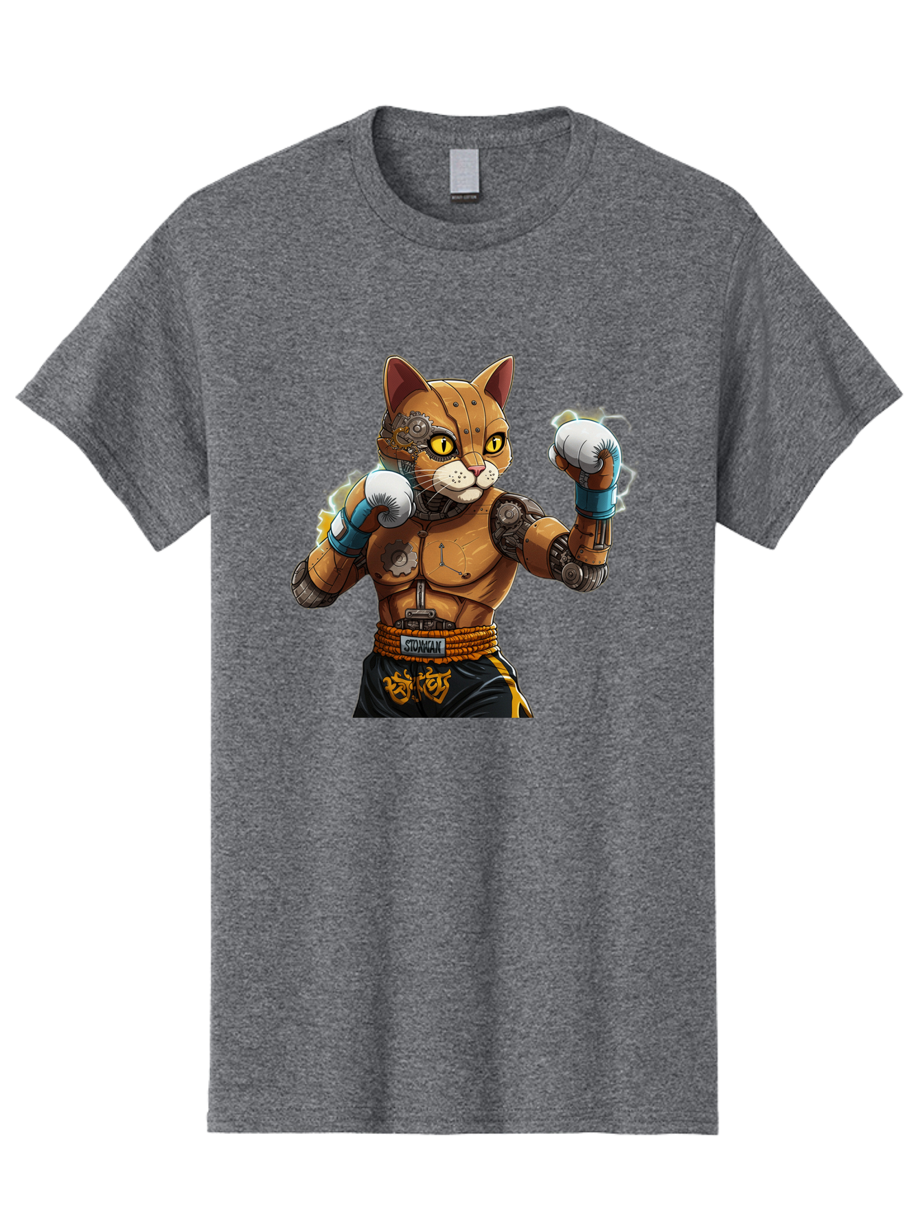 Sworcat Men'S Graphic Tee, 100% Cotton, Comfortable Casual Summer Wear, Machine Washable, Cybernetic Cat, Robotic Feline, Futuristic Illustration, Boxing Cat, Mechanical Cat, Cyberpunk Art, Sci-Fi Creature, Steampunk Cat, Techno Cat, Bae793