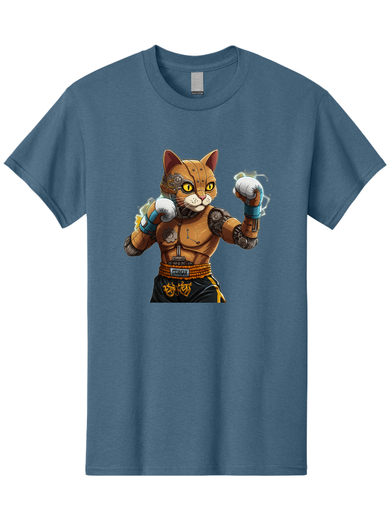 Sworcat Men'S Graphic Tee, 100% Cotton, Comfortable Casual Summer Wear, Machine Washable, Cybernetic Cat, Robotic Feline, Futuristic Illustration, Boxing Cat, Mechanical Cat, Cyberpunk Art, Sci-Fi Creature, Steampunk Cat, Techno Cat, Bae793