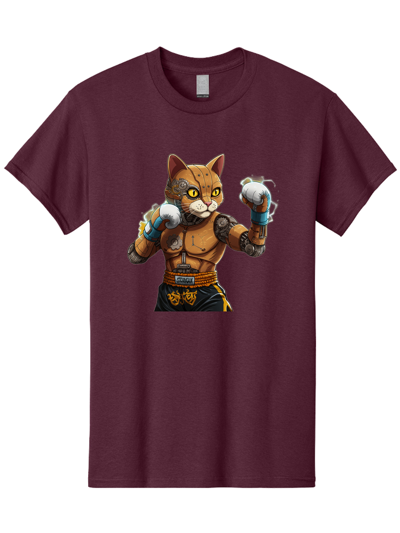 Sworcat Men'S Graphic Tee, 100% Cotton, Comfortable Casual Summer Wear, Machine Washable, Cybernetic Cat, Robotic Feline, Futuristic Illustration, Boxing Cat, Mechanical Cat, Cyberpunk Art, Sci-Fi Creature, Steampunk Cat, Techno Cat, Bae793