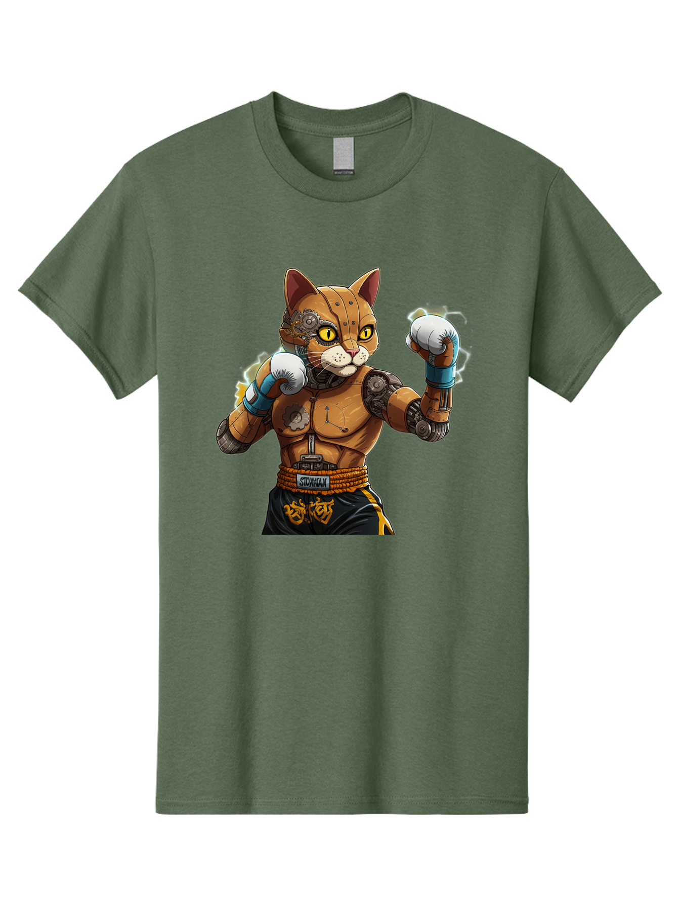 Sworcat Men'S Graphic Tee, 100% Cotton, Comfortable Casual Summer Wear, Machine Washable, Cybernetic Cat, Robotic Feline, Futuristic Illustration, Boxing Cat, Mechanical Cat, Cyberpunk Art, Sci-Fi Creature, Steampunk Cat, Techno Cat, Bae793