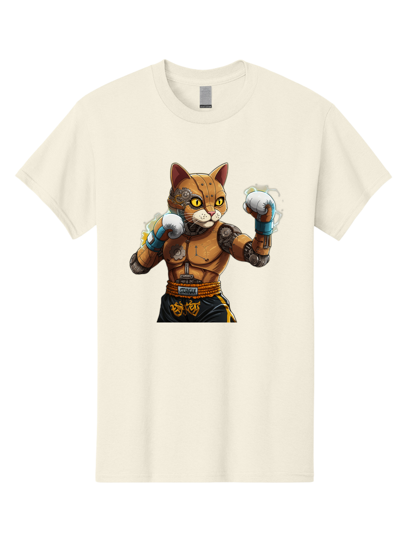 Sworcat Men'S Graphic Tee, 100% Cotton, Comfortable Casual Summer Wear, Machine Washable, Cybernetic Cat, Robotic Feline, Futuristic Illustration, Boxing Cat, Mechanical Cat, Cyberpunk Art, Sci-Fi Creature, Steampunk Cat, Techno Cat, Bae793