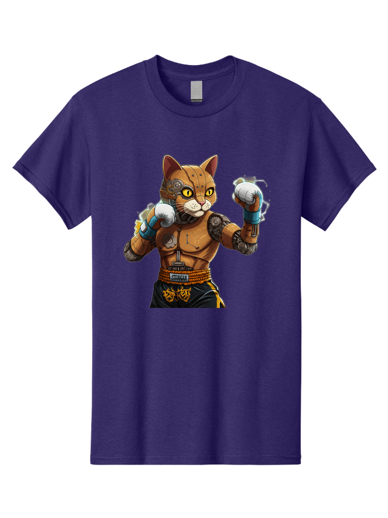Sworcat Men'S Graphic Tee, 100% Cotton, Comfortable Casual Summer Wear, Machine Washable, Cybernetic Cat, Robotic Feline, Futuristic Illustration, Boxing Cat, Mechanical Cat, Cyberpunk Art, Sci-Fi Creature, Steampunk Cat, Techno Cat, Bae793