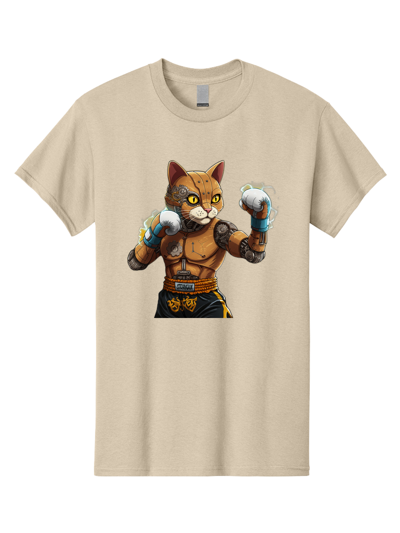 Sworcat Men'S Graphic Tee, 100% Cotton, Comfortable Casual Summer Wear, Machine Washable, Cybernetic Cat, Robotic Feline, Futuristic Illustration, Boxing Cat, Mechanical Cat, Cyberpunk Art, Sci-Fi Creature, Steampunk Cat, Techno Cat, Bae793
