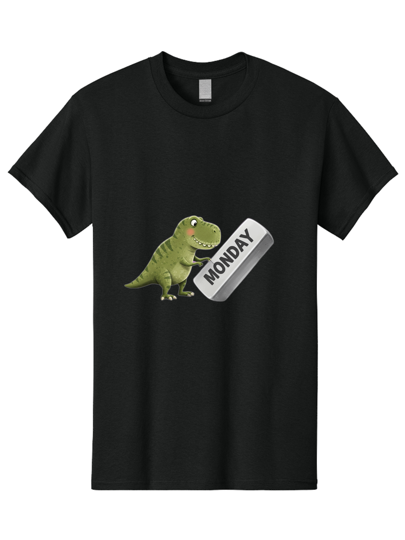 T-Rex-Monday Men'S Graphic Tee, 100% Cotton, Comfortable Casual Summer Wear, Machine Washable, Cartoon Dinosaur Holding 'Monday' Sign, Funny Prehistoric Creature, Humorous Illustration, Monday Motivation, Dino Humor, T-Rex Character Bae794